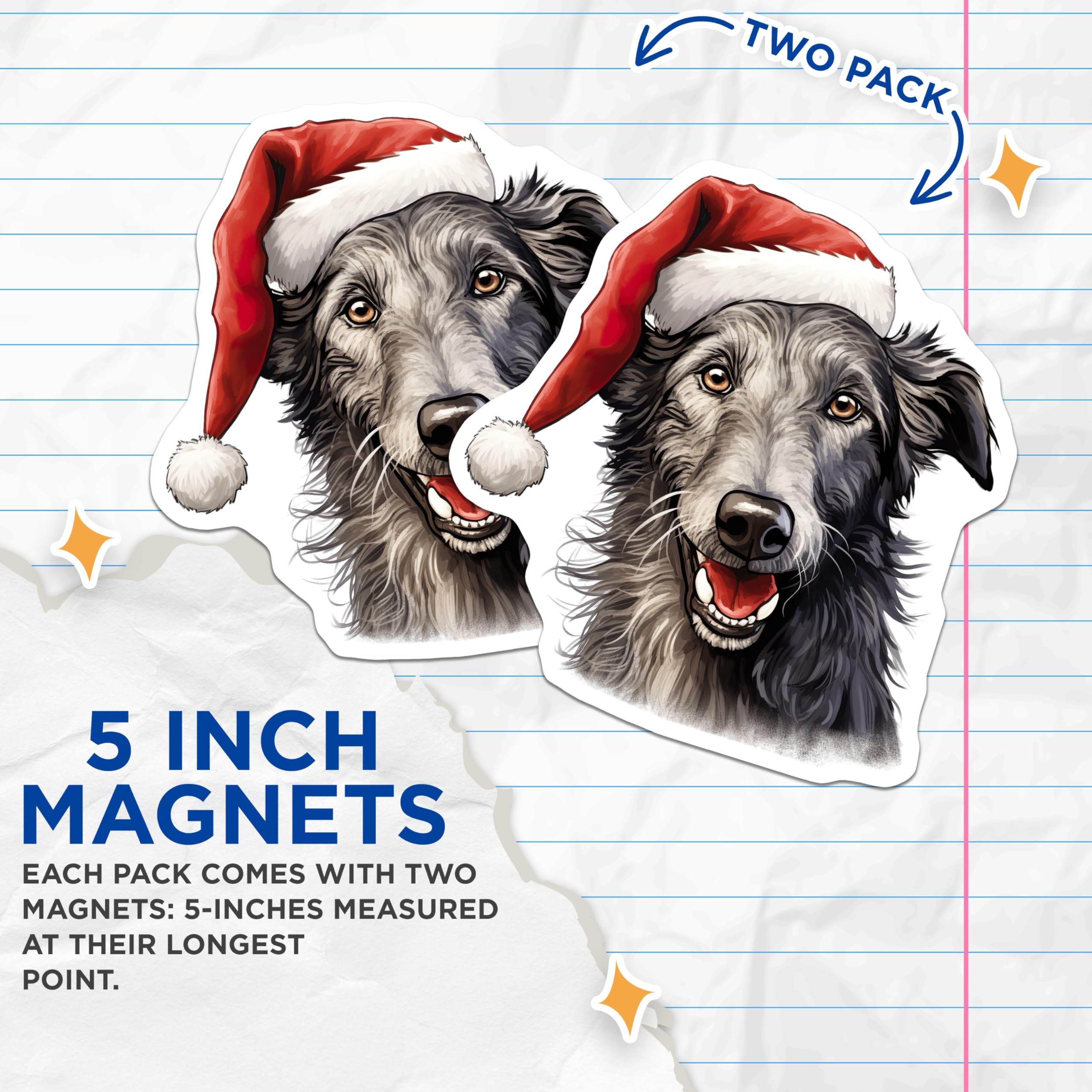 (2 Pack) Christmas Dog Magnets - Jolly Santa Hat Canine Art - Festive Holiday Pet Decor - Animal Lover Refrigerator Display - 5 Inches On Longest Side - Thick Durable Magnet - Made in USA - MAG23698