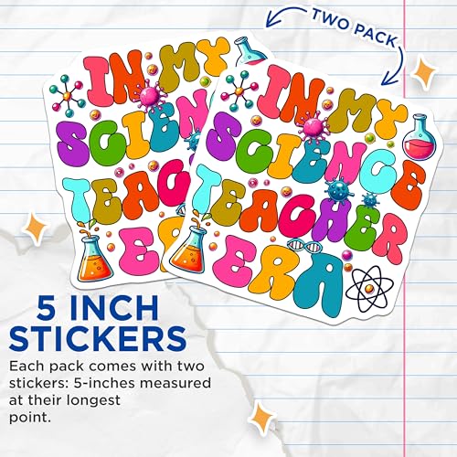 (2 Pack) Science Teacher Stickers - in My Science Teacher Era - Colorful Teacher Stickers - 5" On Longest Side - Sticks to Smooth Flat Surfaces - Made in USA - BMCS5668