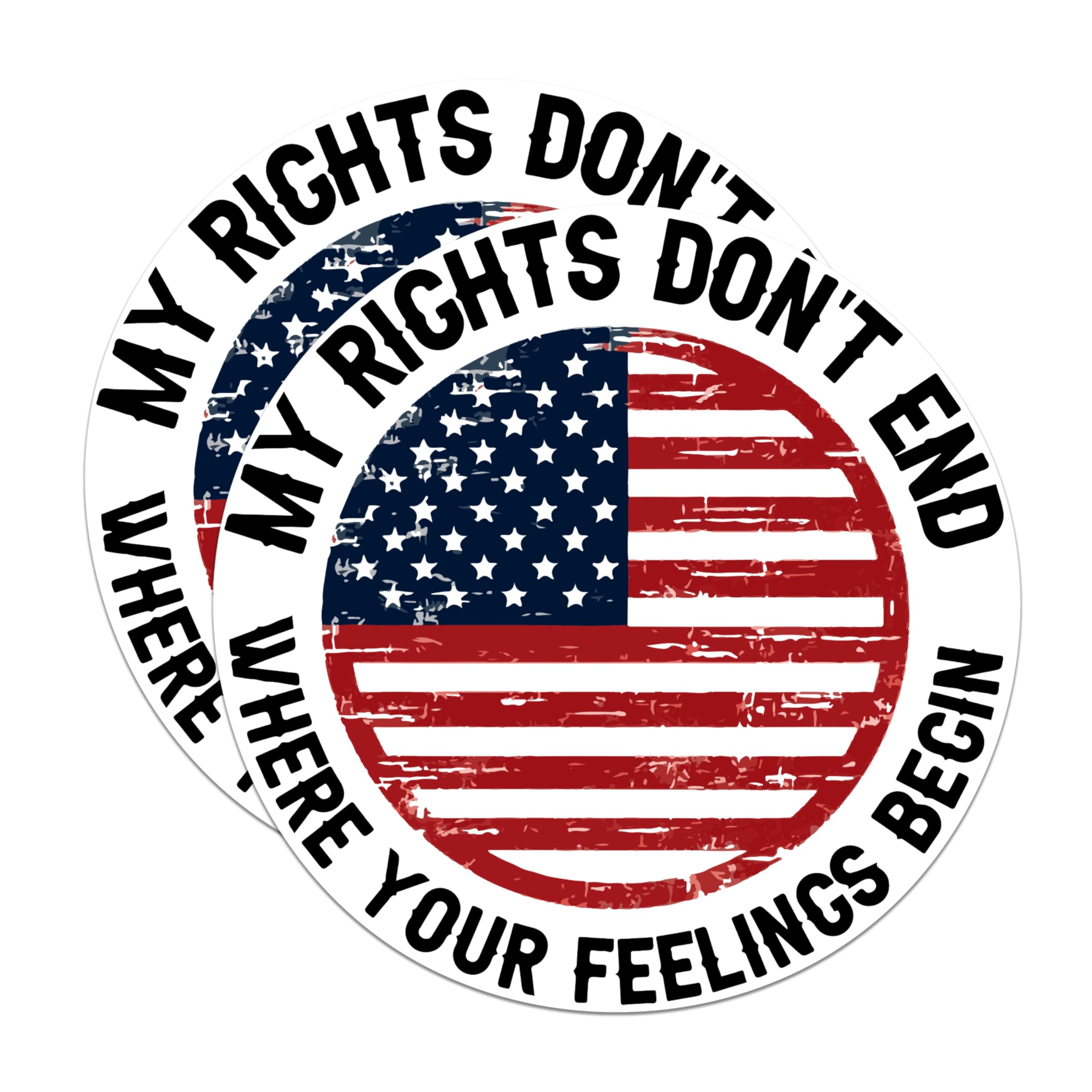 (2 Pack) My Rights Don't End Where Your Feelings Begin Magnets - USA Flag Patriotic - 5 Inches On Longest Side - Premium Magnet - for Cars, Refrigerators, Toolboxes - Made in USA - MAG2071
