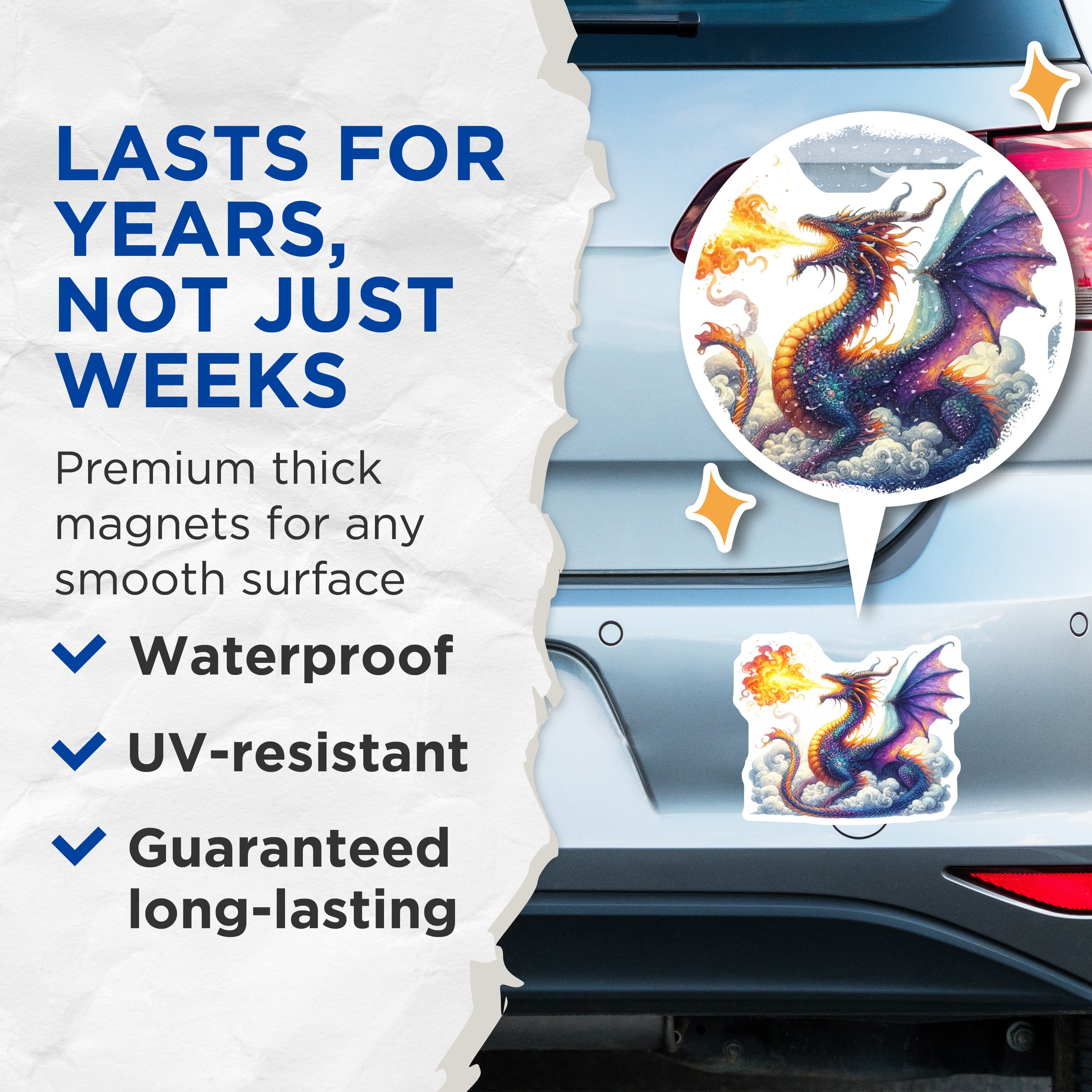 (2 Pack) Fire Breathing Dragon Magnets - Fantasy Creature Art - Mythical Beast Decor for Fridge - 5 Inches On Longest Side - Thick Durable Magnet - Made in USA - MAG38102