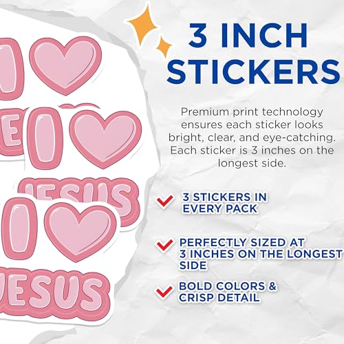 (3 Pack) I Love Jesus Decals - Christian Faith Stickers - Religious Laptop Stickers - 3 Inches On Longest Side - Easy Peel & Apply - Made in USA - 3MCS7659