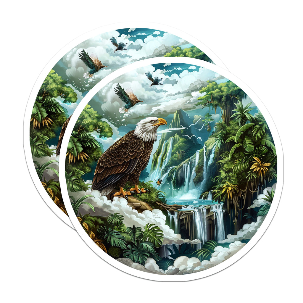 (2 Pack) Bald Eagle Waterfall Magnets - Majestic Nature Scene - American Wildlife Fridge Decor - 5 Inches On Longest Side - Thick Durable Magnet - Made in USA - MAG36016