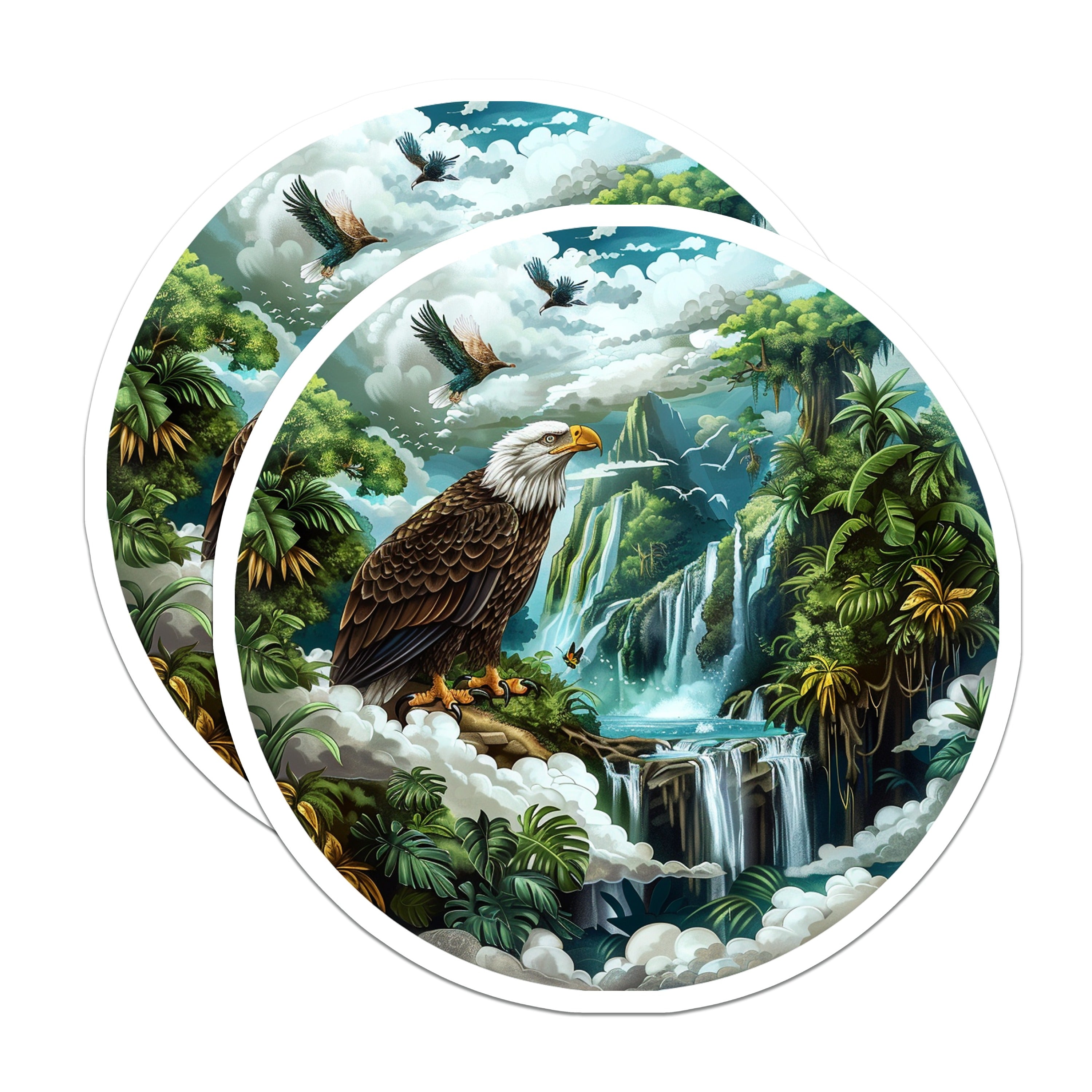 (2 Pack) Bald Eagle Waterfall Magnets - Majestic Nature Scene - American Wildlife Fridge Decor - 5 Inches On Longest Side - Thick Durable Magnet - Made in USA - MAG36016
