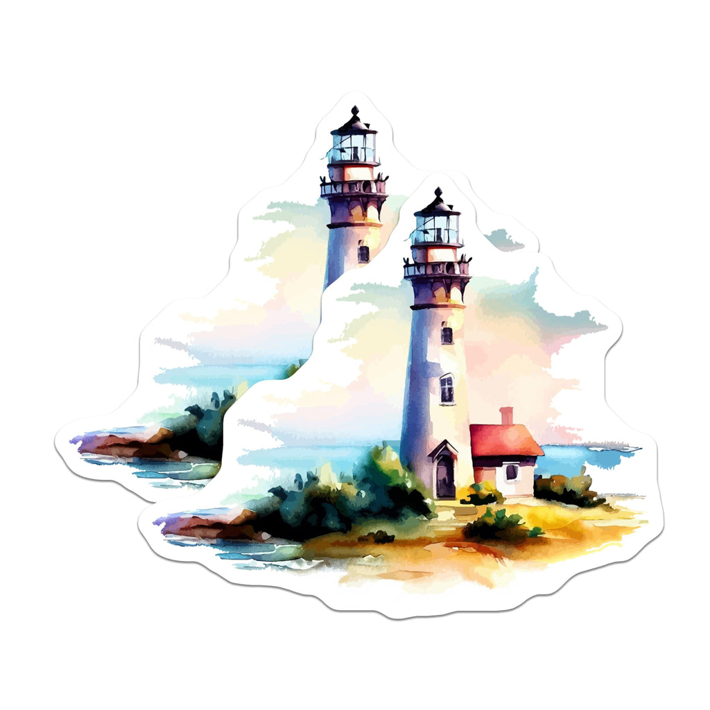 (2 Pack) Lighthouse Magnets - Coastal Seascape Art - Watercolor Beach House Decor - Ocean View Fridge Accents - 5 Inches On Longest Side - Thick Durable Magnet - Made in USA - MAG20137