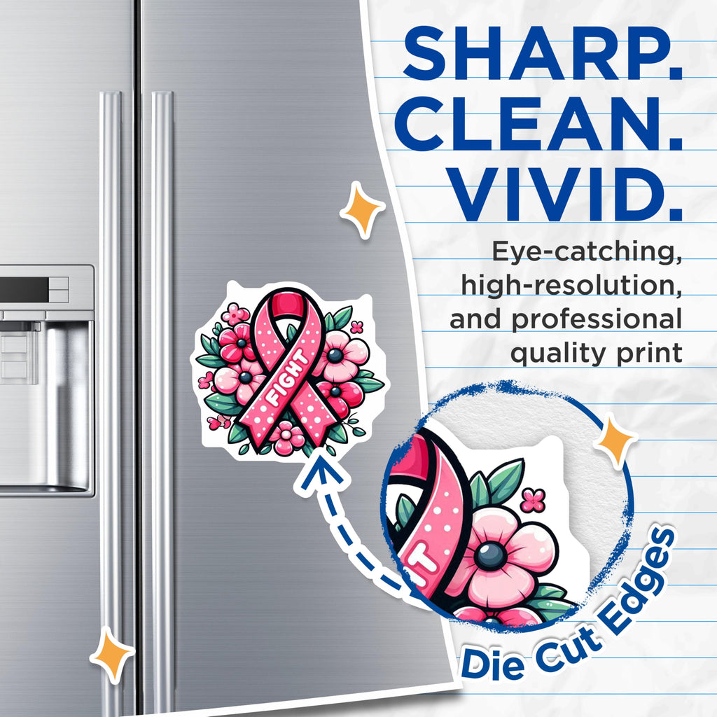 (2 Pack) Breast Cancer Awareness Magnets - Pink Ribbon Flowers - Fight Cancer Supporter - 5" On Longest Side - Premium Magnet - for Cars, Refrigerators, Toolboxes, Lockers - Made in USA - MAG16861