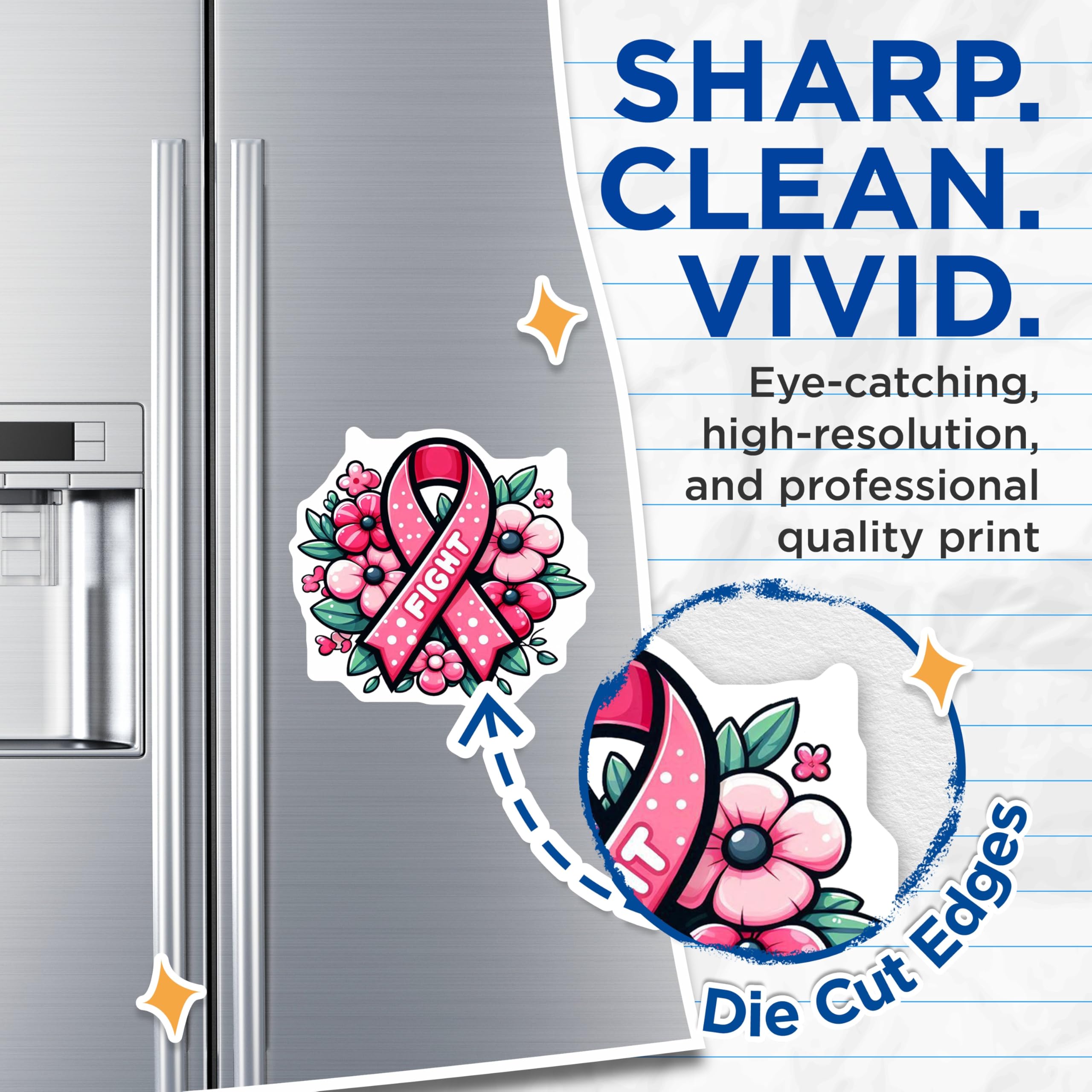(2 Pack) Breast Cancer Awareness Magnets - Pink Ribbon Flowers - Fight Cancer Supporter - 5" On Longest Side - Premium Magnet - for Cars, Refrigerators, Toolboxes, Lockers - Made in USA - MAG16861