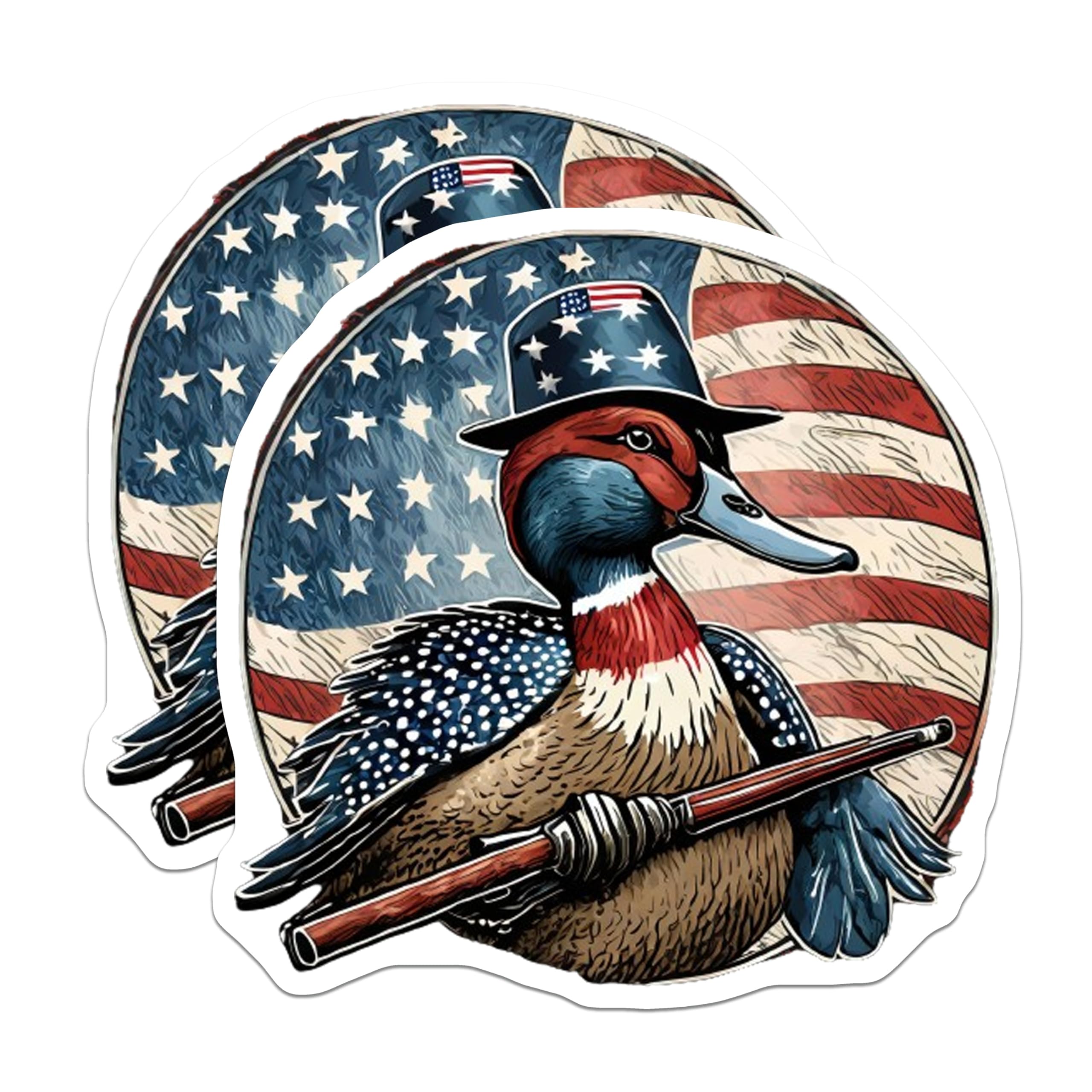 (2 Pack) Patriotic Duck Magnets - American Flag Wildlife Art - Uncle Sam Hunter Decor - 5 Inches On Longest Side - Thick Durable Magnet - Made in USA - MAG21498
