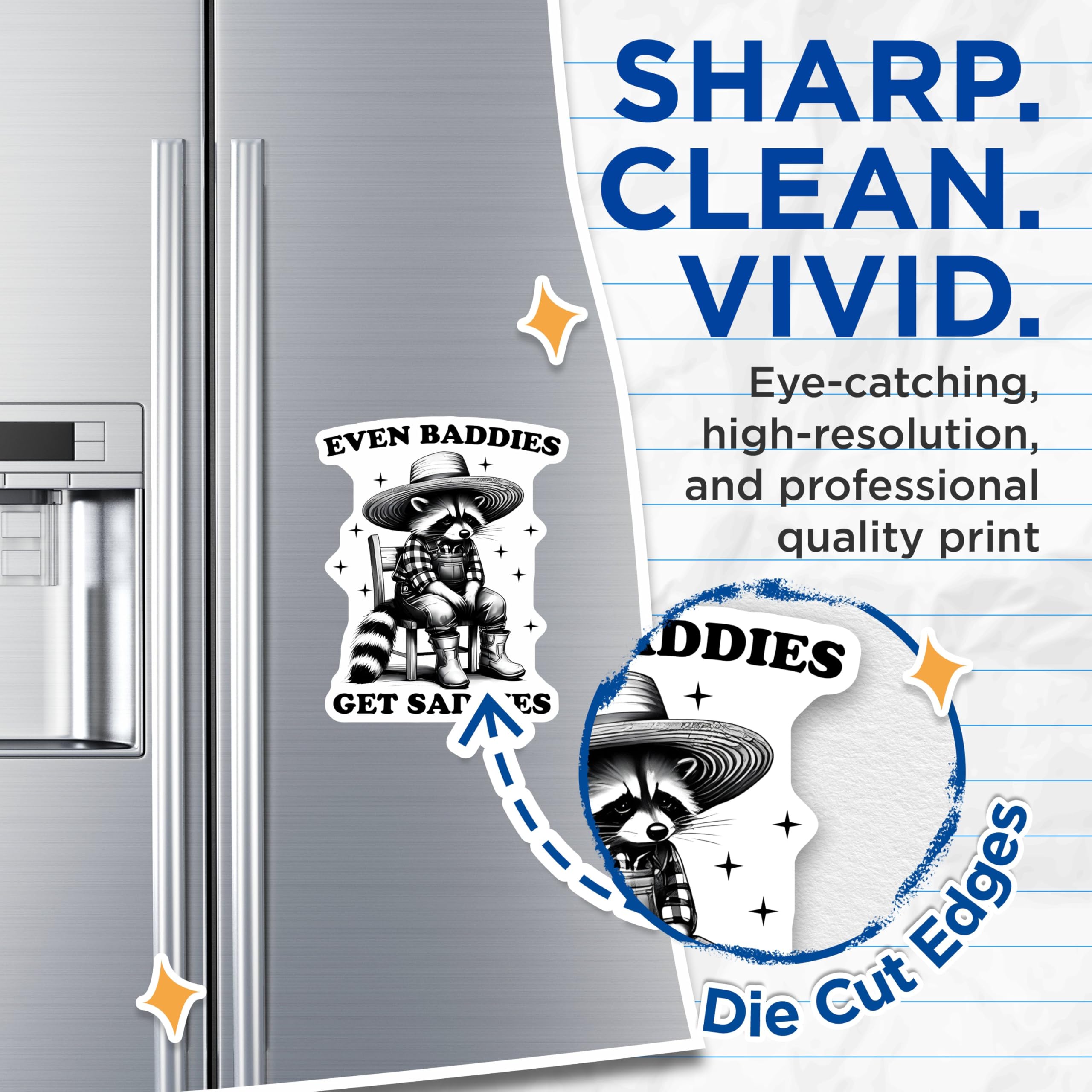 (2 Pack) Even Baddies Get Saddies Magnets - Funny Animal Quotes - Cute Raccoon Art - Rustic Magnets - 5" On Longest Side - for Cars, Fridges, Toolboxes - Made in USA - MAG3738
