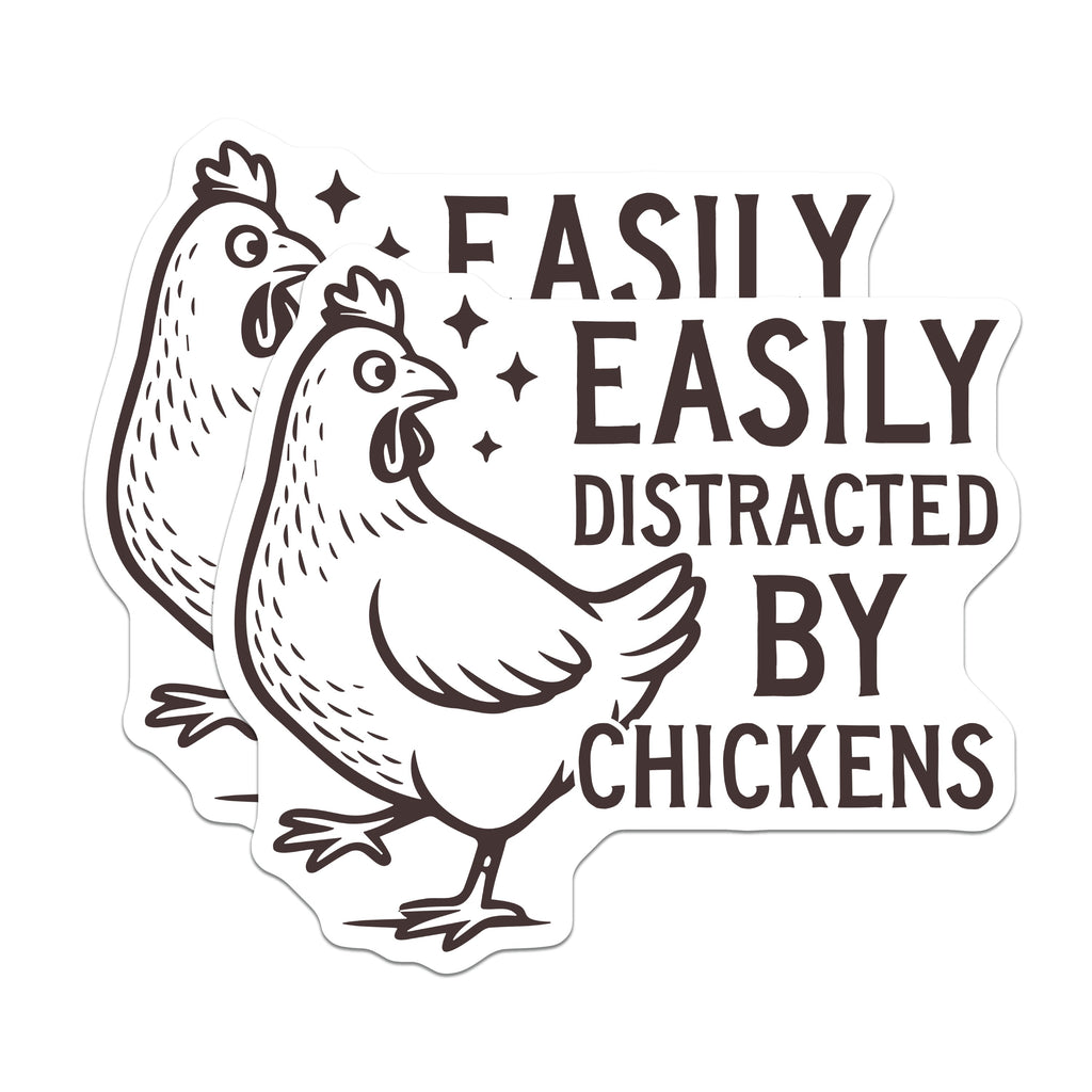 (2 Pack) Easily Distracted By Chickens Magnets - Funny Chicken Lover Decor - Backyard Poultry Fridge Art - 5 Inches On Longest Side - Thick Durable Magnet - Made in USA - MAG38941