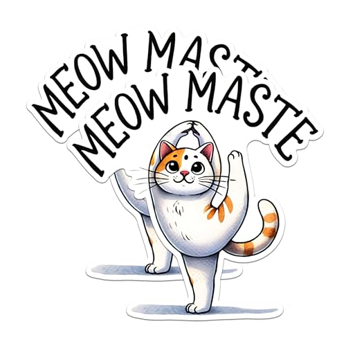 (2 Packs) Meow Maste Peaceful Meditating Cat Stickers - Cat Doing Yoga Namaste Peace Decals - 5" On Longest Side - Premium Vinyl Decal - Sticks to Any Smooth Flat Surface - Made in USA - BMCS2419