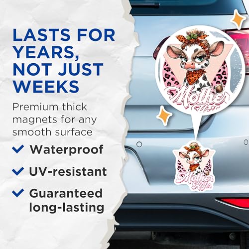 (2 Pack) Mother Heifer Magnets - Cow - Animal Print Magnets - 5" On Longest Side - for Cars, Fridges, Toolboxes - Made in USA - MAG3775