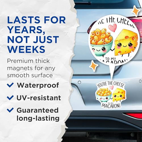 (2 Pack) Funny Food Magnets - Cute Cheese and Macaroni Magnets - Refrigerator Decor Magnets - 5" On Longest Side - for Cars, Refrigerators, Toolboxes, Lockers - Made in USA BMCS3392