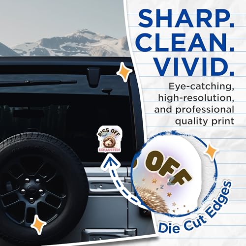 (2 Pack) Piss Off Exhausted Stickers - Funny Animal - Humor Meme - Cute Hedgehog - Sleepy Animal - Emotions Stickers - 5" On Longest Side - Sticks to Smooth Flat Surfaces - Made in USA - BMCS5858