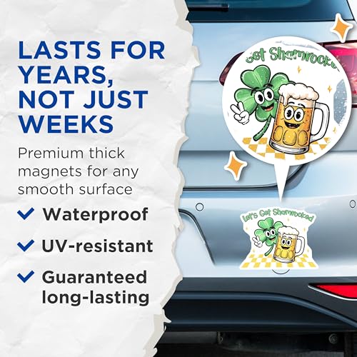 (2 Pack) Let's Get Shamrocked Magnets Magnets - St. Patrick's Day Fun - 5" On Longest Side - Made in USA - Sticks to Refrigerators & Metal Surfaces - MAG8404