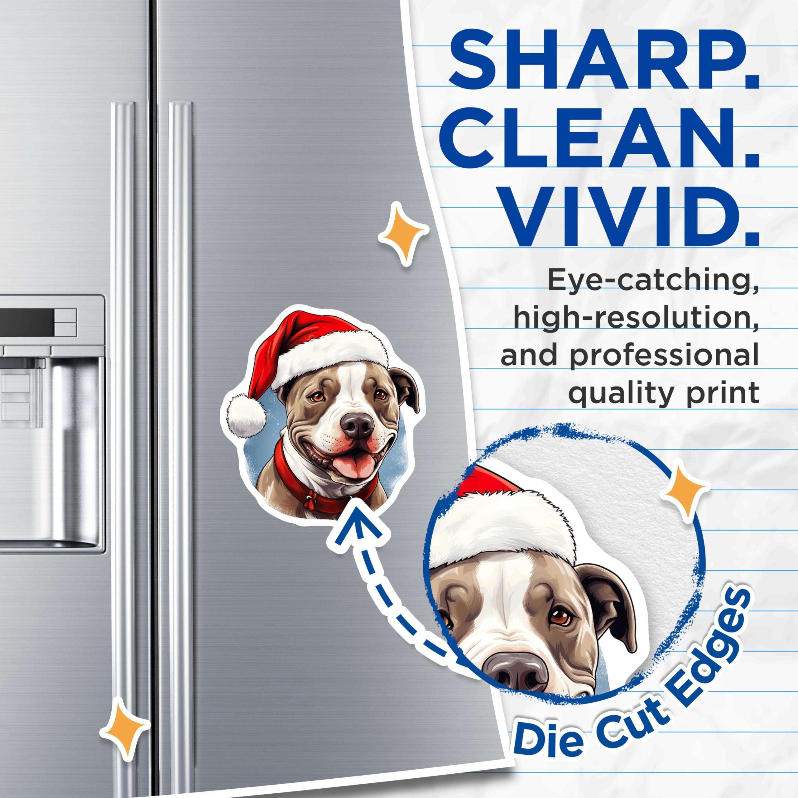 (2 Pack) Pitbull Christmas Magnets - Santa Hat Dog Refrigerator Decor - Festive Pet Animal Holiday Decoration - 5 Inches On Longest Side - Thick Durable Magnet - Made in USA - MAG23449