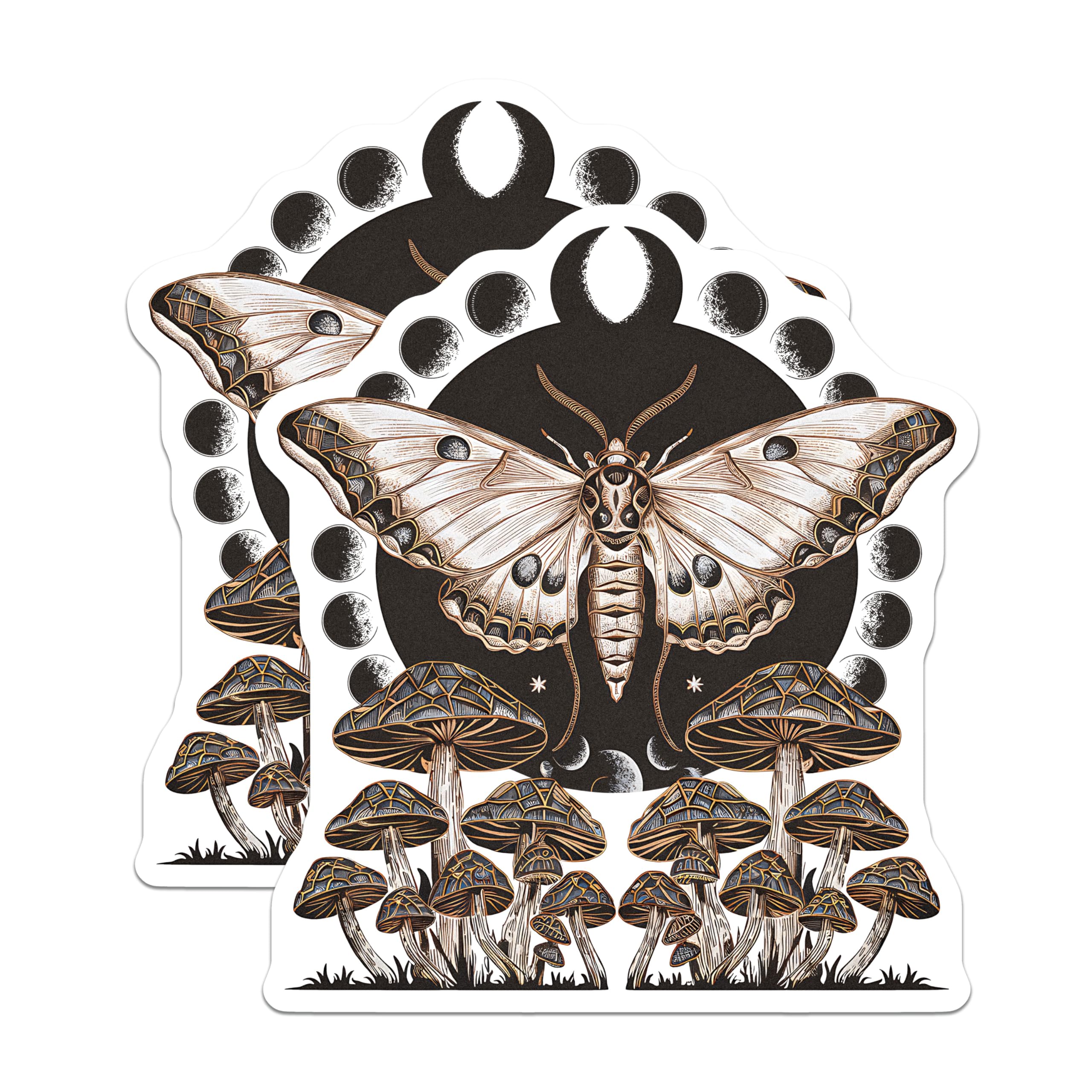 (2 Pack) Moth and Mushrooms Magnets - Celestial Decor - Gothic Home Goods - 5" On Longest Side - Premium Magnet - for Cars, Refrigerators, Toolboxes, Lockers - Made in USA - MAG16681