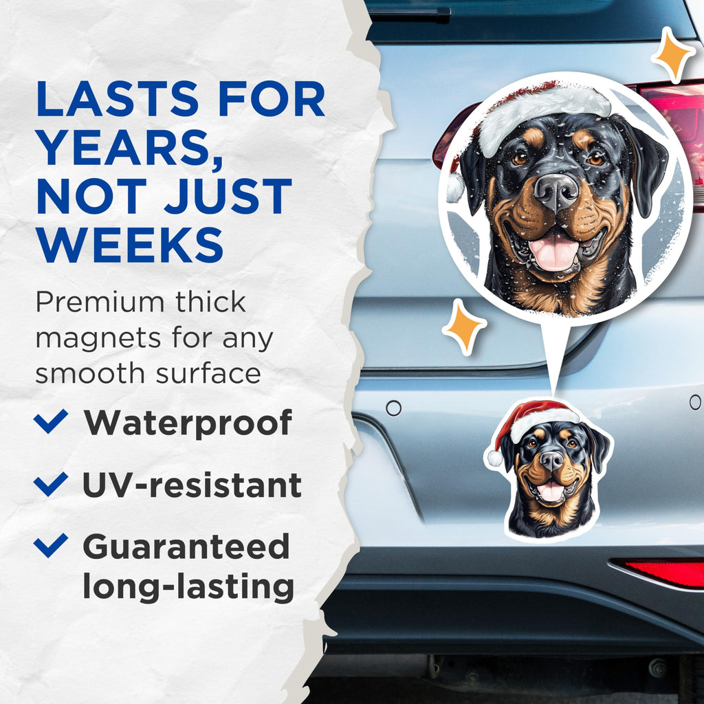 (2 Pack) Rottweiler Christmas Magnets - Pet Lover Refrigerator Decor - Santa Dog Holiday Accessory - 5 Inches On Longest Side - Thick Durable Magnet - Made in USA - MAG30221