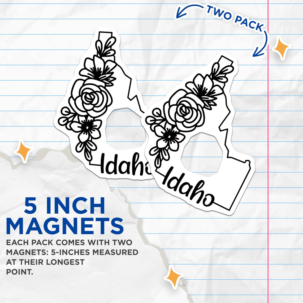 (2 Pack) Idaho State Floral Magnets - Botanical Outline Design - Refrigerator Locker Display Accent - Idaho Lover Keepsakes - 5 Inches On Longest Side - Thick Durable Magnet - Made in USA - MAG19805