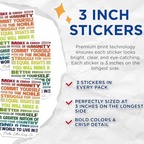 (3 Pack) MLK Quote Decals - Civil Rights Activist - Inspirational Laptop Decals - 3 Inches On Longest Side - Easy Peel & Apply - Made in USA - 3MCS2529