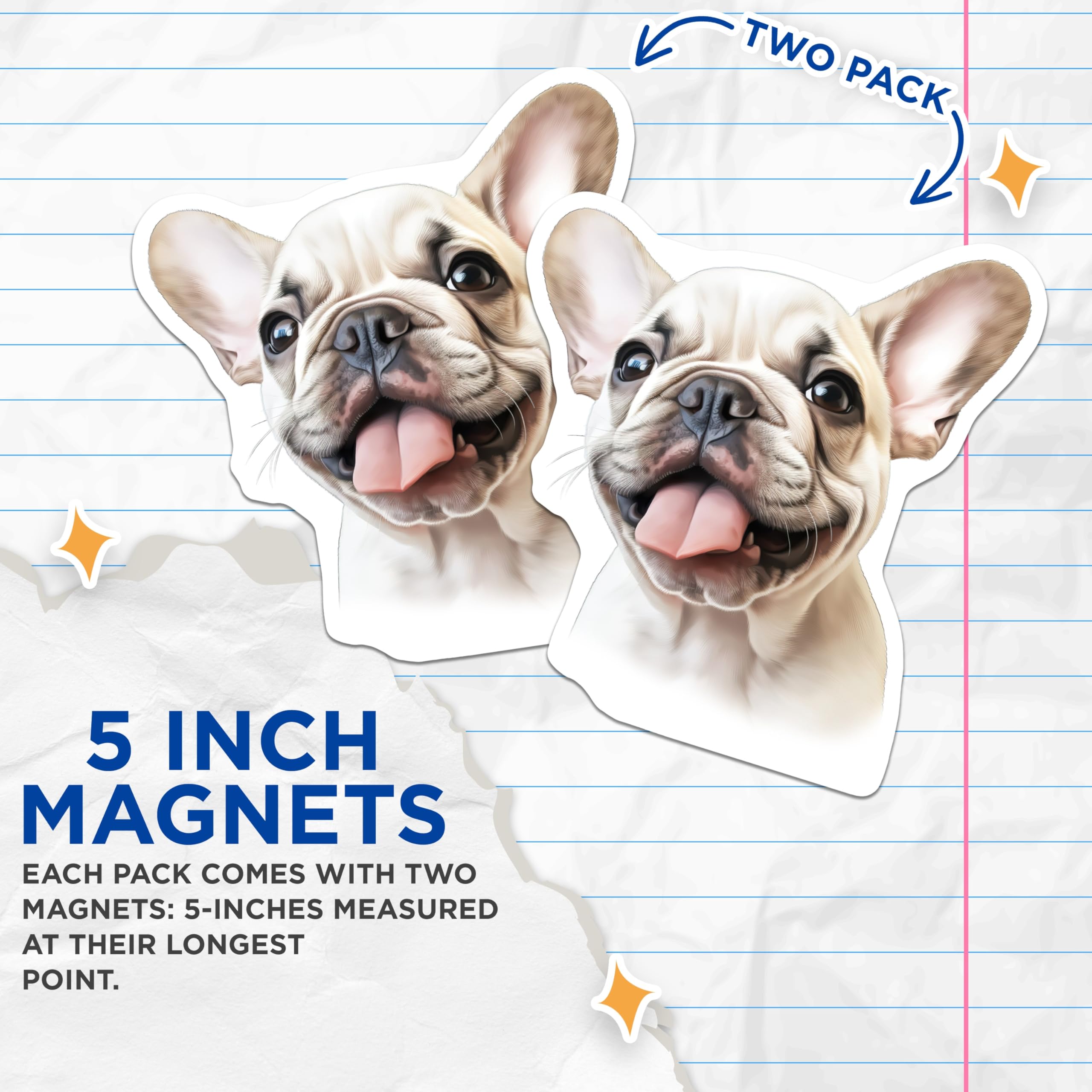 (2 Pack) Cute French Bulldog Puppy Magnets - Dog Lover Pet Decor - Fridge Locker Animal Decal - 5 Inches On Longest Side - Thick Durable Magnet - Made in USA - MAG28313