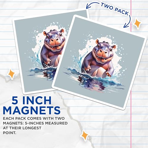 (2 Pack) Hippo Splash Magnets Magnets - Cute Animal - Refrigerator Decor - 5" On Longest Side - Made in USA - Sticks to Refrigerators & Metal Surfaces - MAG8701
