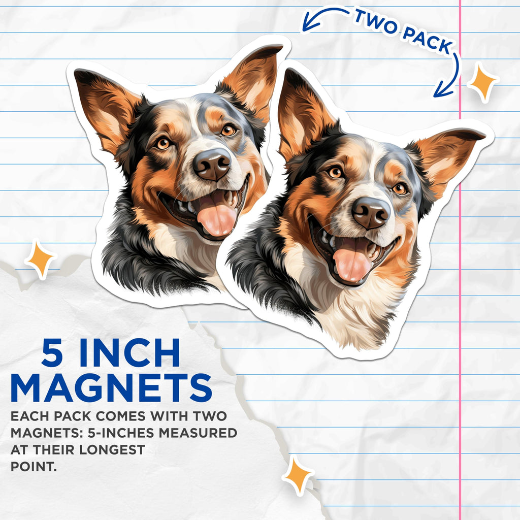 (2 Pack) Australian Shepherd Magnets - Smiling Dog Art - Pet Parent Decor for Dog Lovers - 5 Inches On Longest Side - Thick Durable Magnet - Made in USA - MAG26645