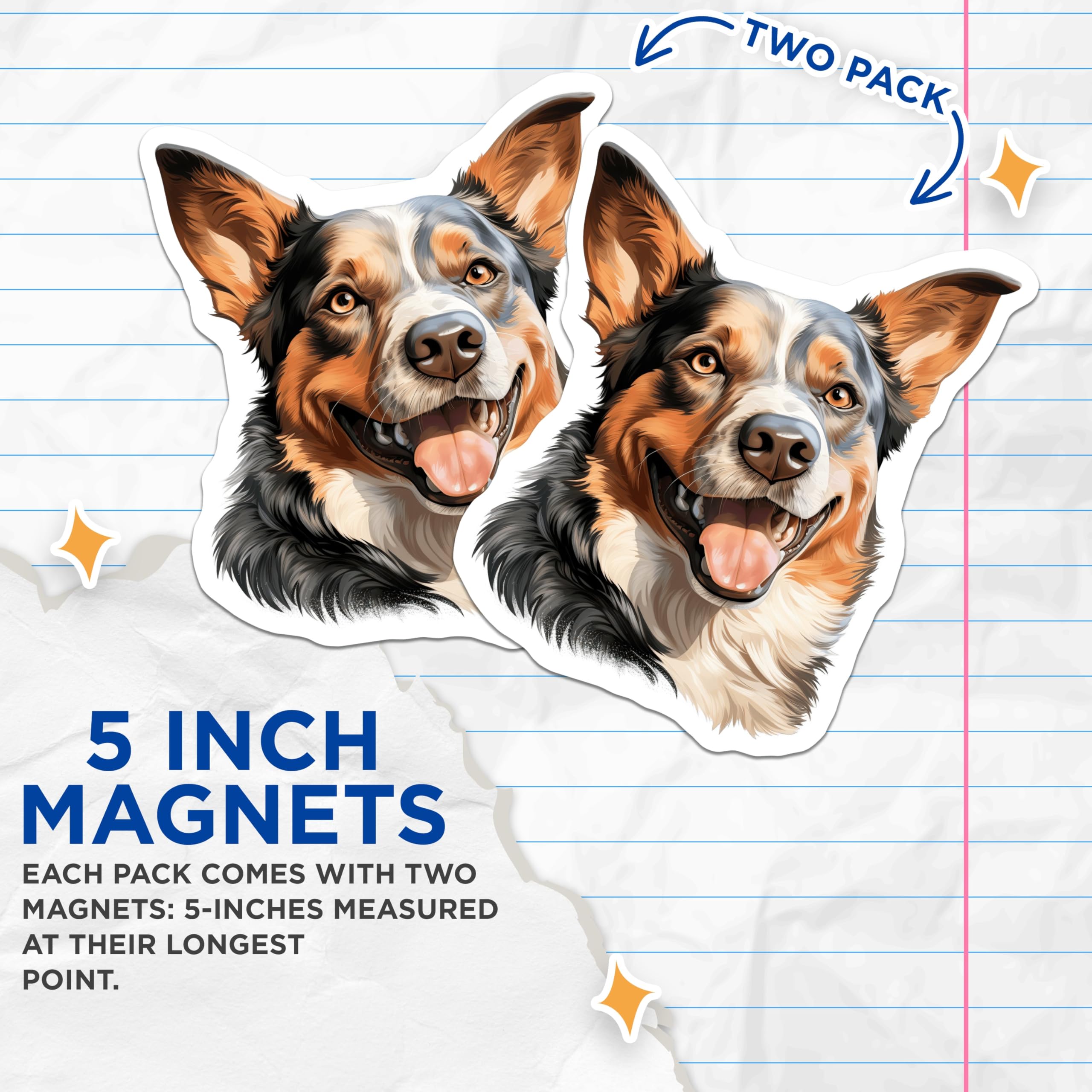 (2 Pack) Australian Shepherd Magnets - Smiling Dog Art - Pet Parent Decor for Dog Lovers - 5 Inches On Longest Side - Thick Durable Magnet - Made in USA - MAG26645