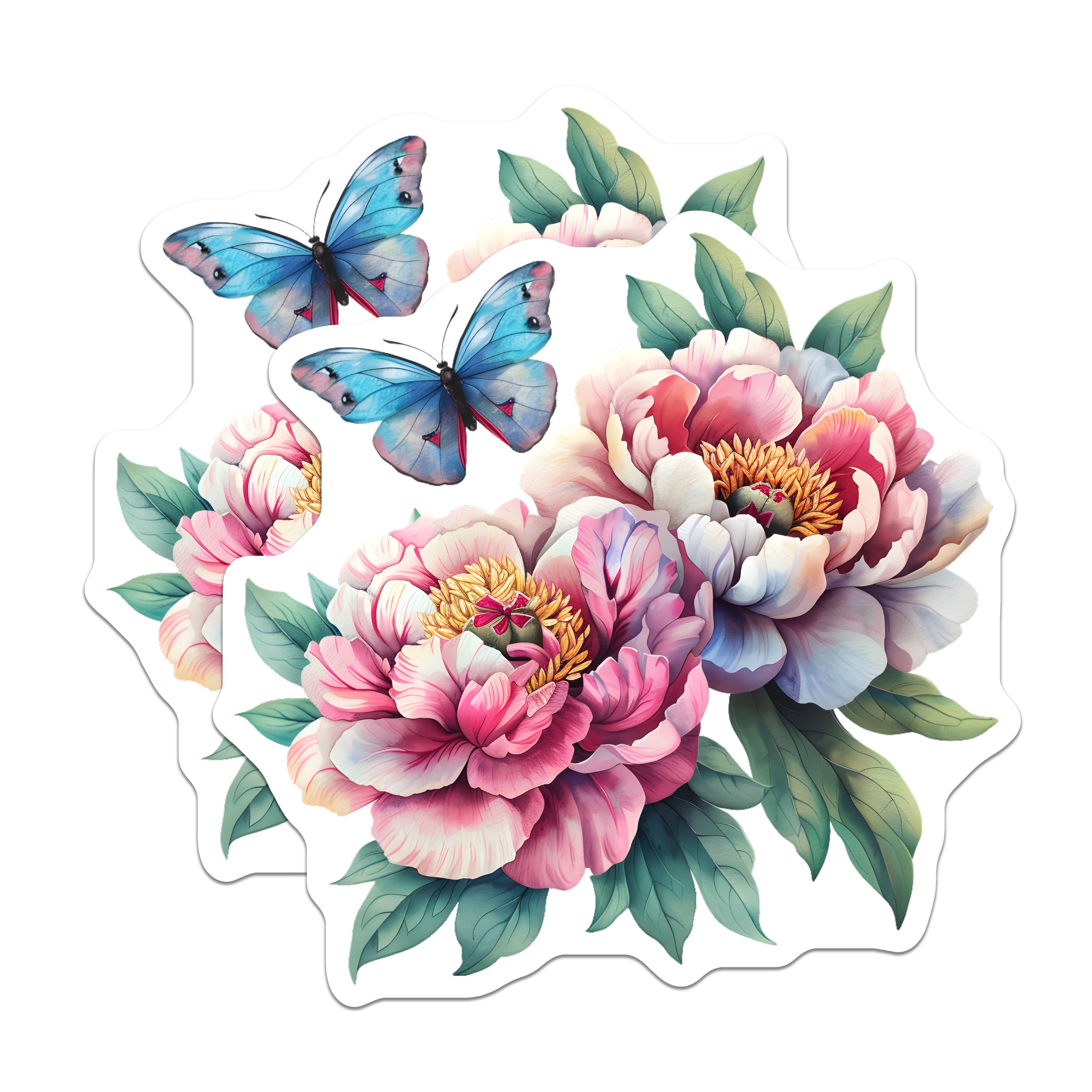 (2 Pack) Peony Butterfly Magnets - Floral Fridge Decor - Botanical Cabinet Magnets - Spring Nature Magnets - 5 Inches On Longest Side - Thick Durable Magnet - Made in USA - MAG39062