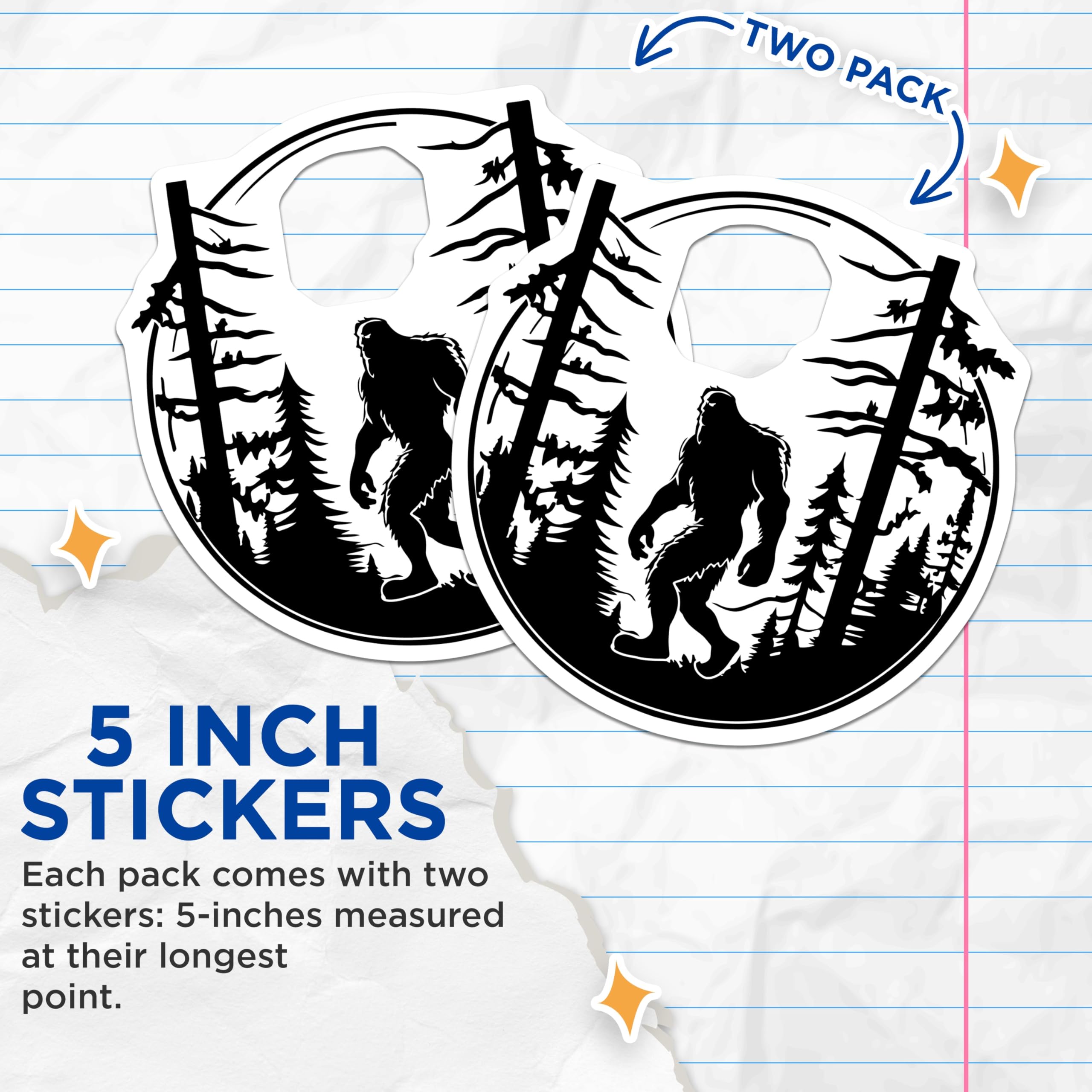 (2 Pack) Bigfoot Sasquatch Stickers - Forest Woodland Decals - Cryptid Outdoors Adventure - 5" On Longest Side - Sticks to Smooth Flat Surfaces - Made in USA - BMCS21712