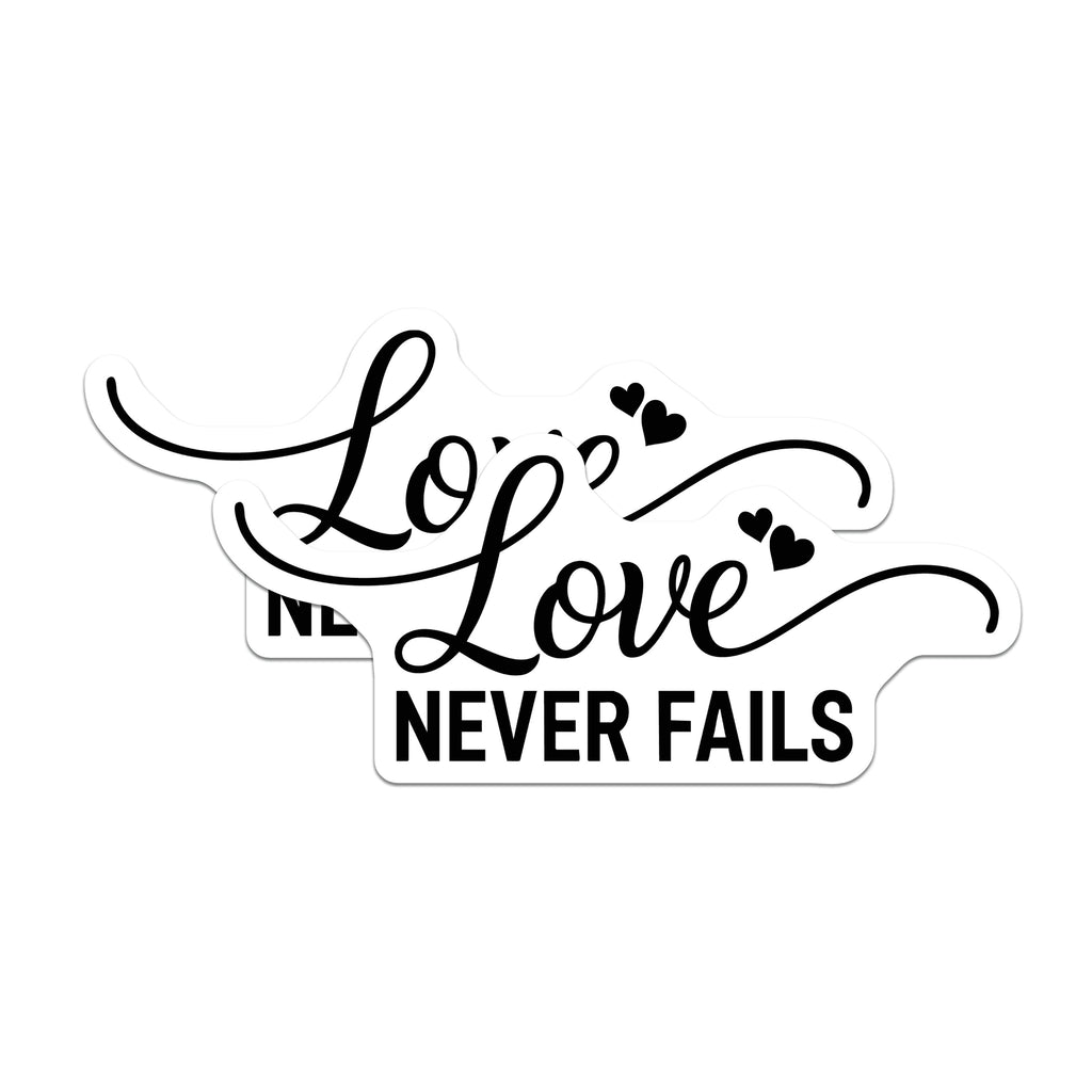 (2 Pack) Love Never Fails Magnets - Christian Quote Decor - Inspirational Kitchen Refrigerator Art - Faith Based Scripture - 5 Inches On Longest Side - Thick Durable Magnet - Made in USA - MAG39295