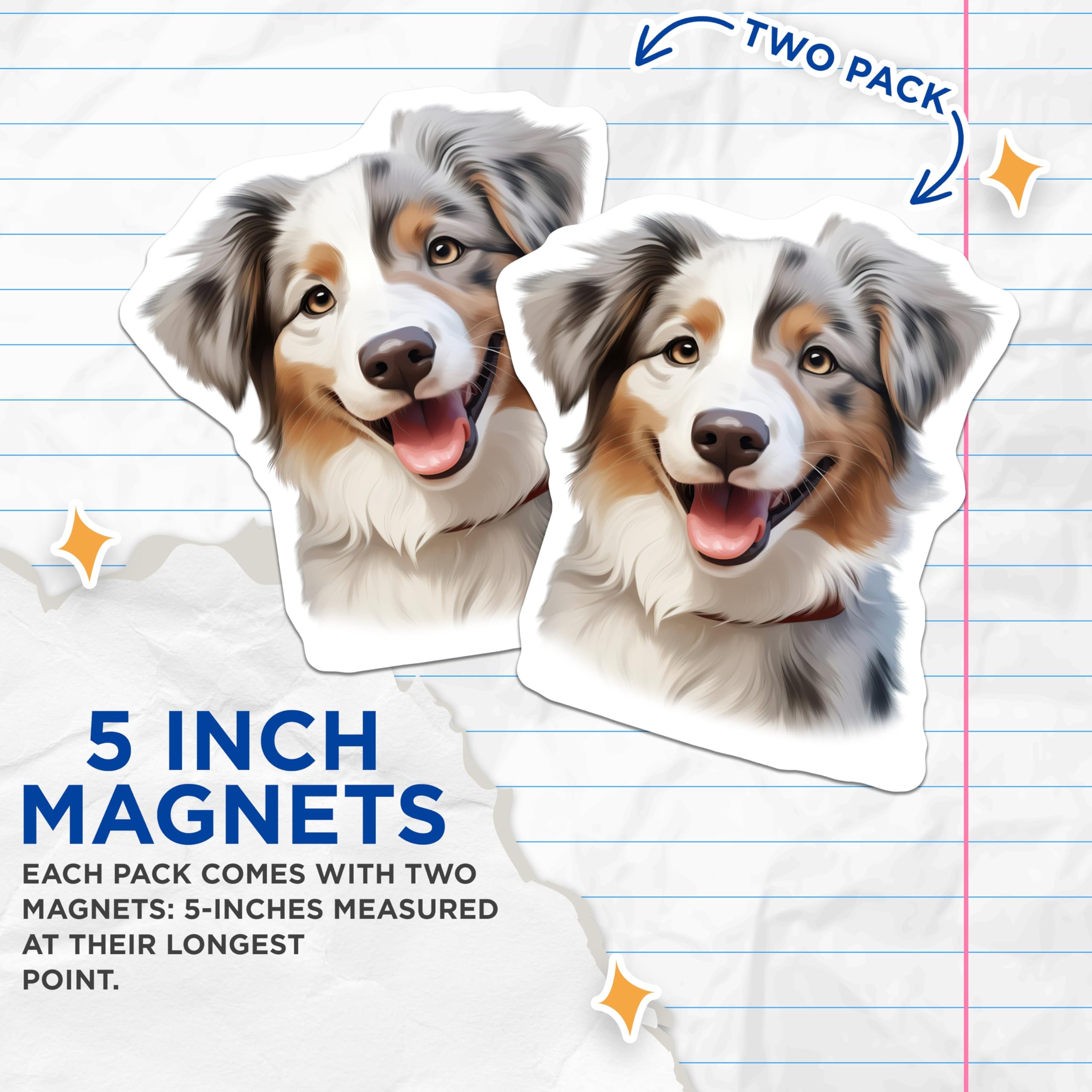 (2 Pack) Australian Shepherd Magnets - Aussie Dog Mom Present - Happy Dog Pet Lover Decor - 5 Inches On Longest Side - Thick Durable Magnet - Made in USA - MAG29920