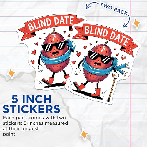 (2 Pack) Funny Blind Date Stickers - Cute Pear Character - Romantic Love - 5" On Longest Side - Sticks to Smooth Flat Surfaces - Made in USA - BMCS7627