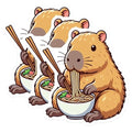 (3 Pack) Capybara Decals - Eating Ramen - Cute Animal Sticker - 3 Inches On Longest Side - Easy Peel & Apply - Made in USA - 3MCS8686