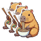 (3 Pack) Capybara Decals - Eating Ramen - Cute Animal Sticker - 3 Inches On Longest Side - Easy Peel & Apply - Made in USA - 3MCS8686