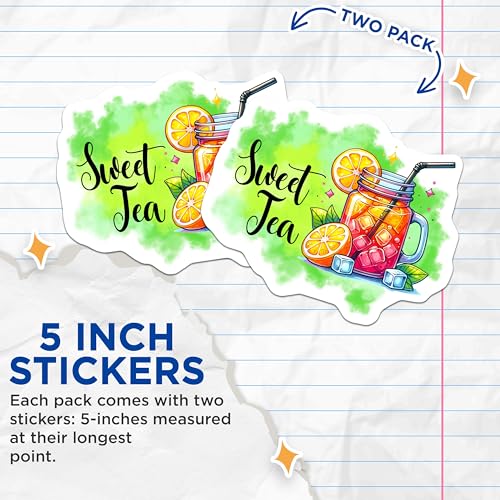 (2 Pack) Sweet Tea Stickers - Iced Beverage Decal - Refreshing Drink Art - 5" On Longest Side - Sticks to Smooth Flat Surfaces - Made in USA - BMCS8309