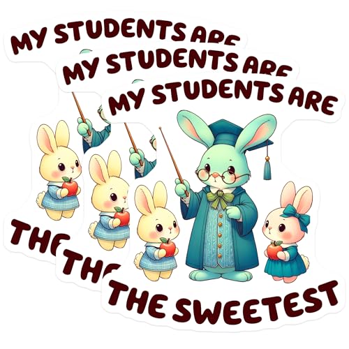 (3 Pack) Sweet Students Decals - Teacher Appreciation - Bunny Rabbit Stickers - 3 Inches On Longest Side - Easy Peel & Apply - Made in USA - 3MCS6907