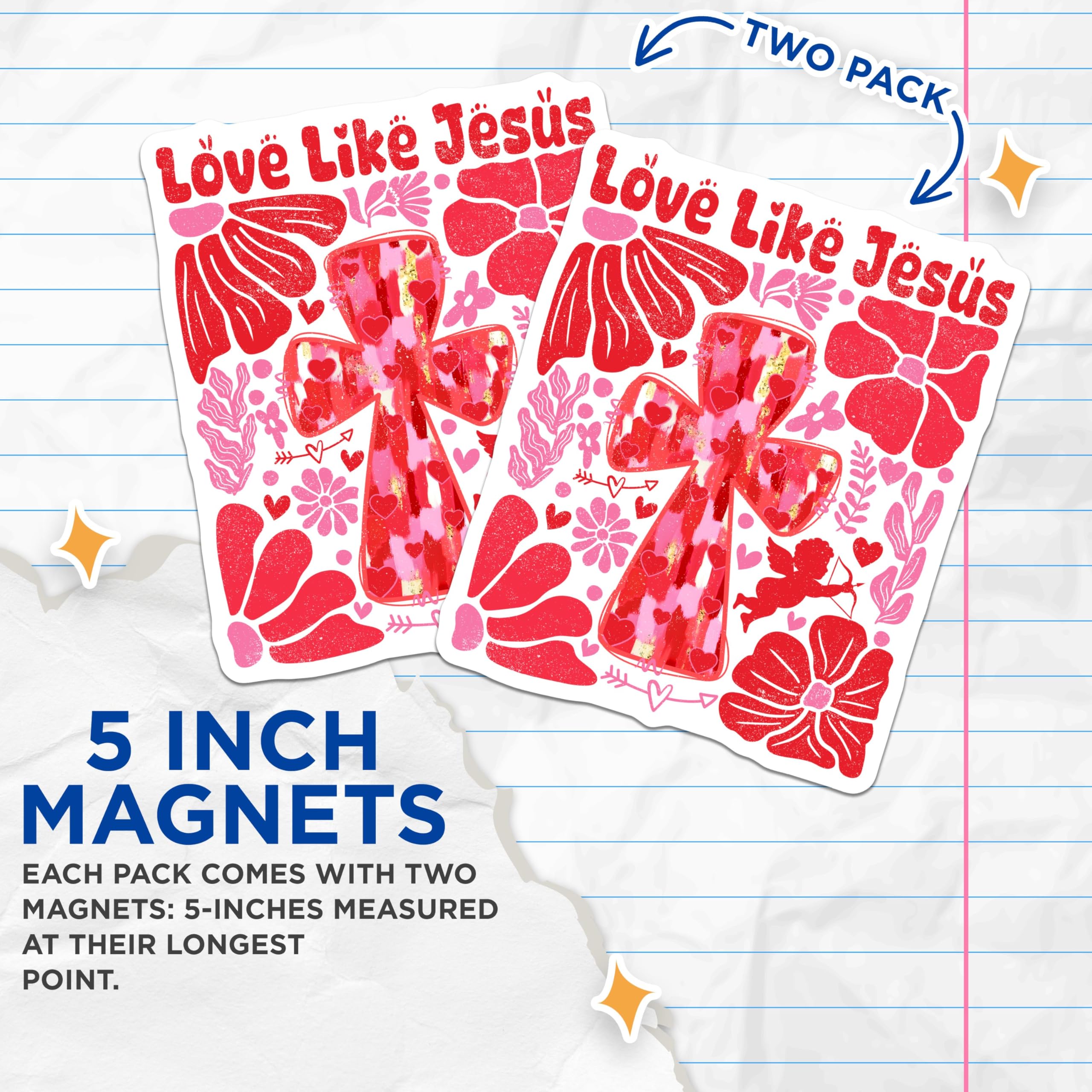 (2 Pack) Love Like Jesus Magnets - Inspirational Christian Magnets - Faith-Based Decorative Magnets for Home - 5" On Longest Side - for Cars, Refrigerators, Toolboxes, Lockers - Made in USA BMCS3366