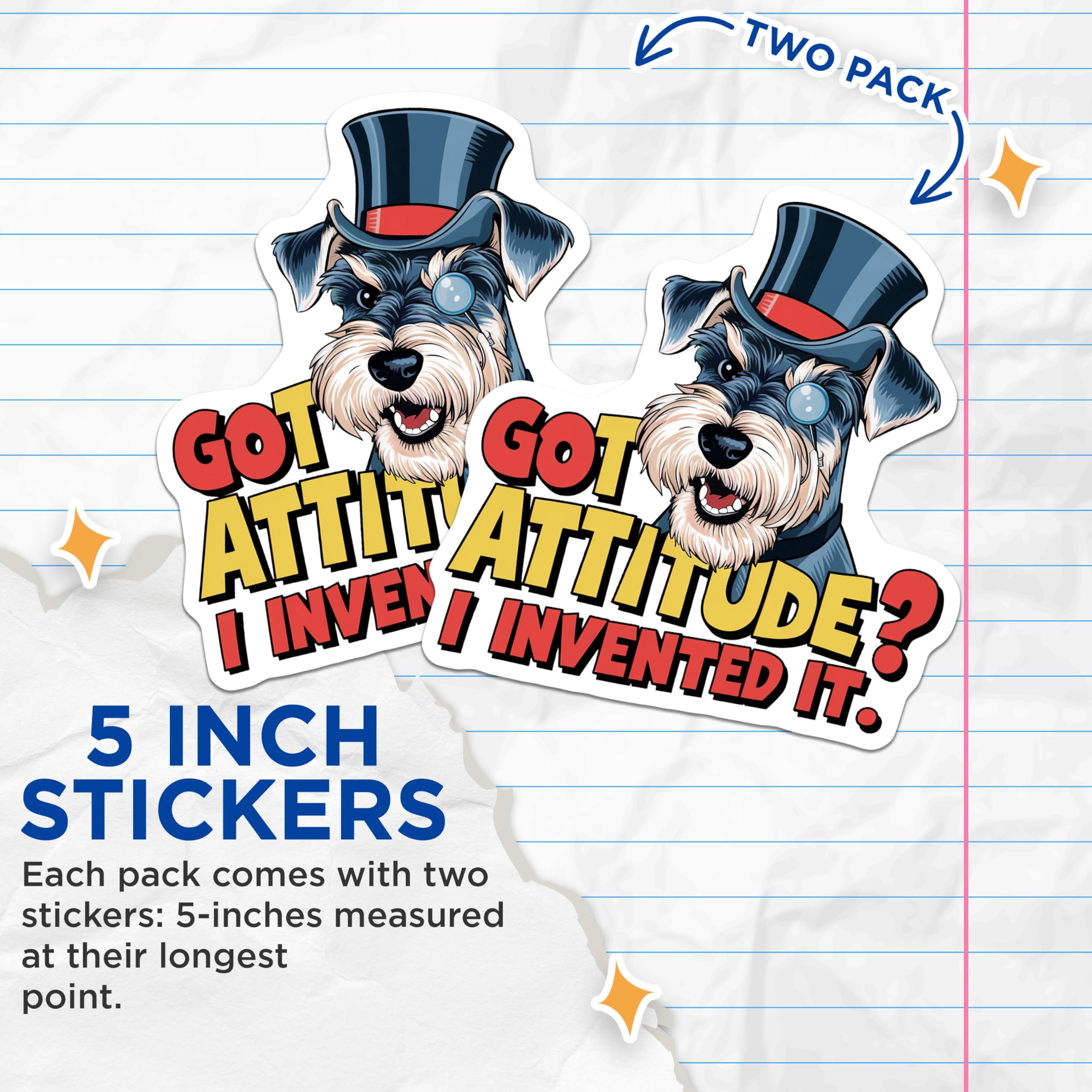(2 Pack) Dog Attitude Stickers - Monocle Dog - Funny Pet Quote - 5" On Longest Side - Sticks to Smooth Flat Surfaces - Made in USA - BMCS8529