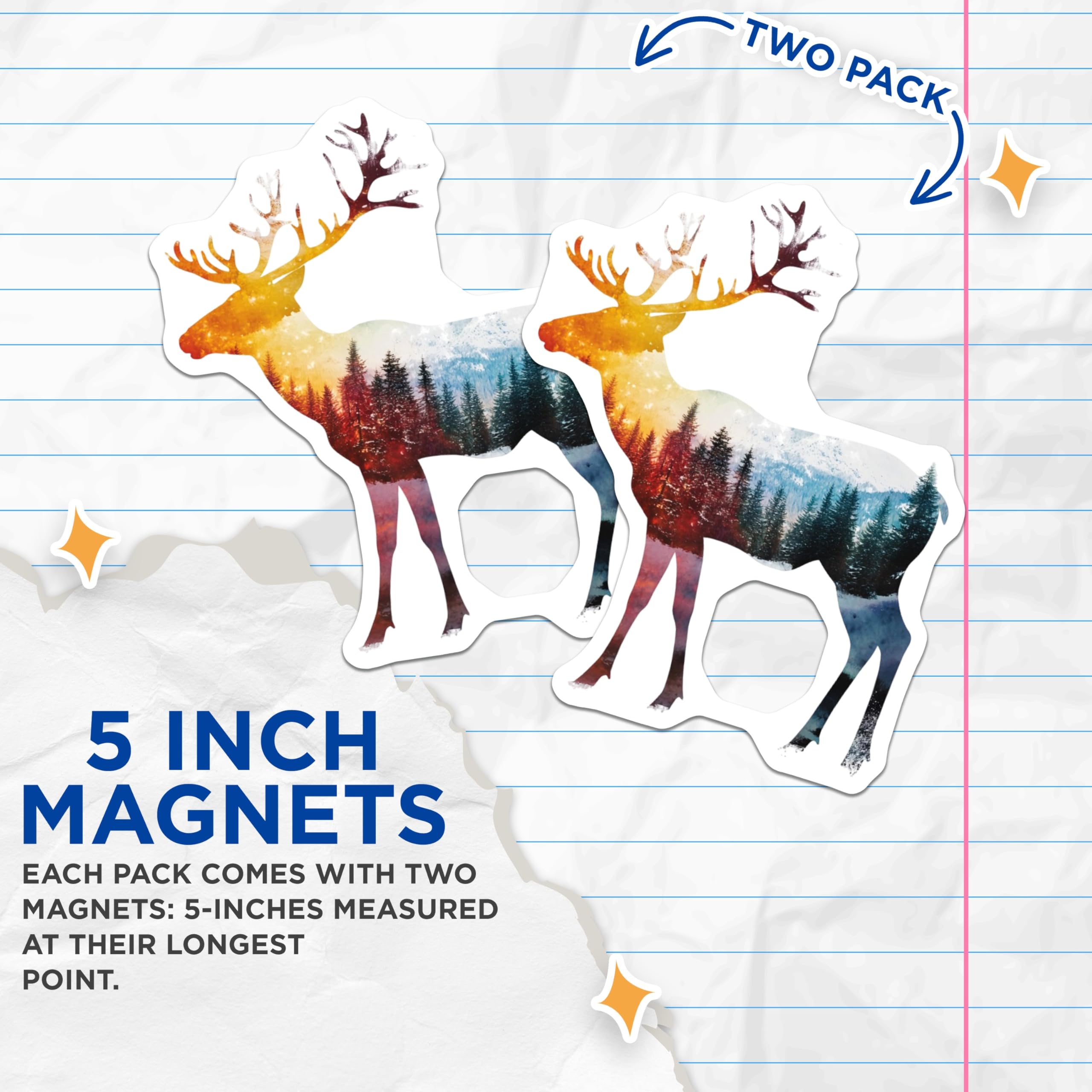 (2 Pack) Deer Silhouette Magnets - Mountain Scene - Wildlife Magnets - 5" On Longest Side - Premium Magnet - for Cars, Refrigerators, Toolboxes, Lockers - Made in USA - MAG16439