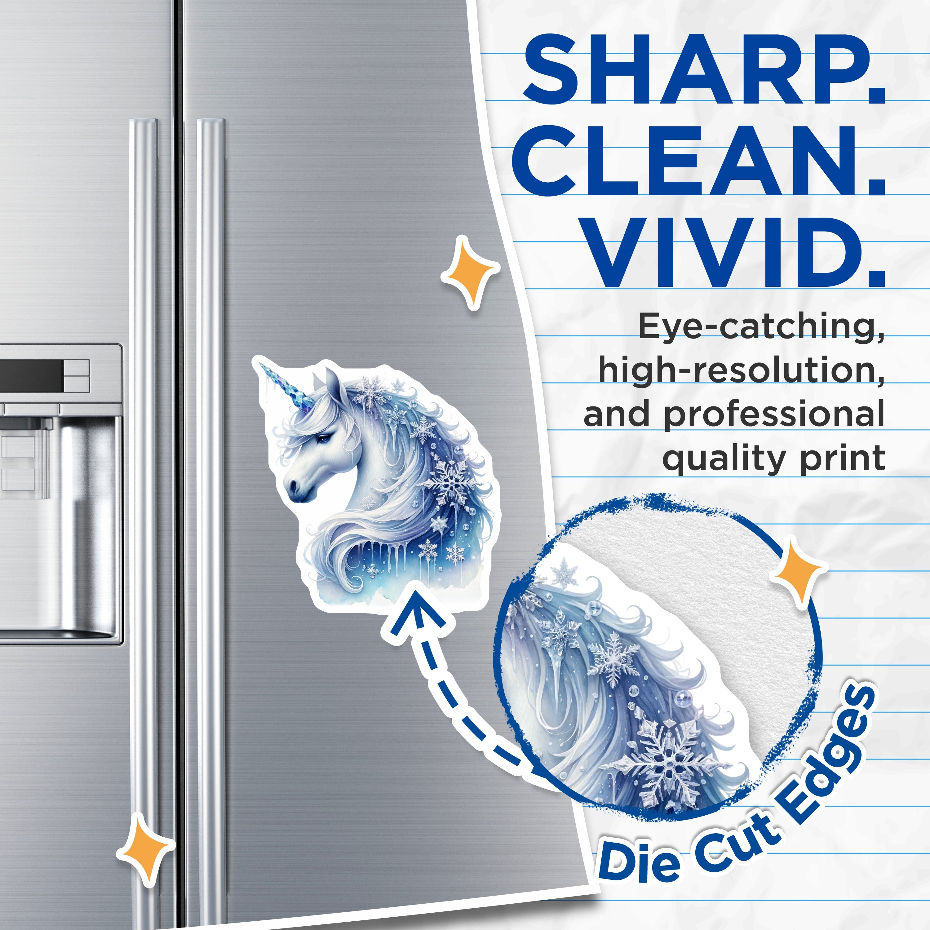(2 Pack) Winter Unicorn Magnets - Fantasy Fridge Decor - Snowflake Magical Creature - 5 Inches On Longest Side - Thick Durable Magnet - Made in USA - MAG37589