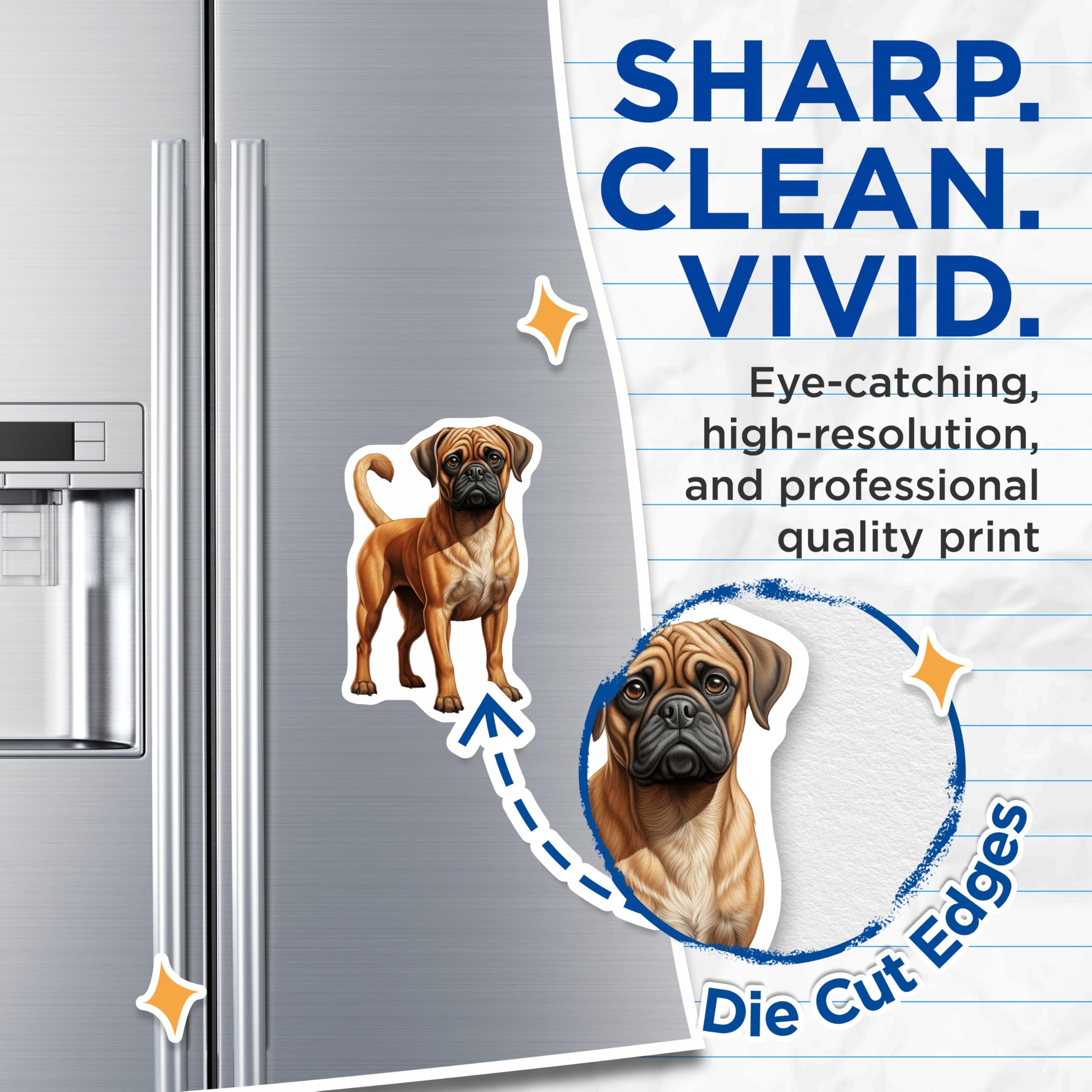(2 Pack) Puggle Dog Magnets - Cute Wrinkly Puppy Art Decor - Pet Lover Refrigerator Magnets for Dog Mom Dad - 5 Inches On Longest Side - Thick Durable Magnet - Made in USA - MAG26230