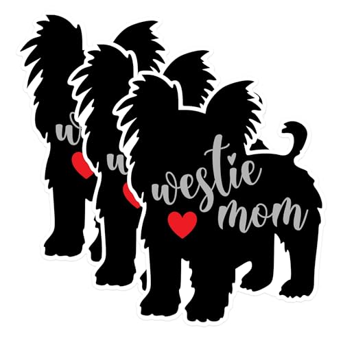 (3 Pack) Westie Mom Decals - West Highland Terrier - Dog Lover Decal - 3 Inches On Longest Side - Easy Peel & Apply - Made in USA - 3MCS1413