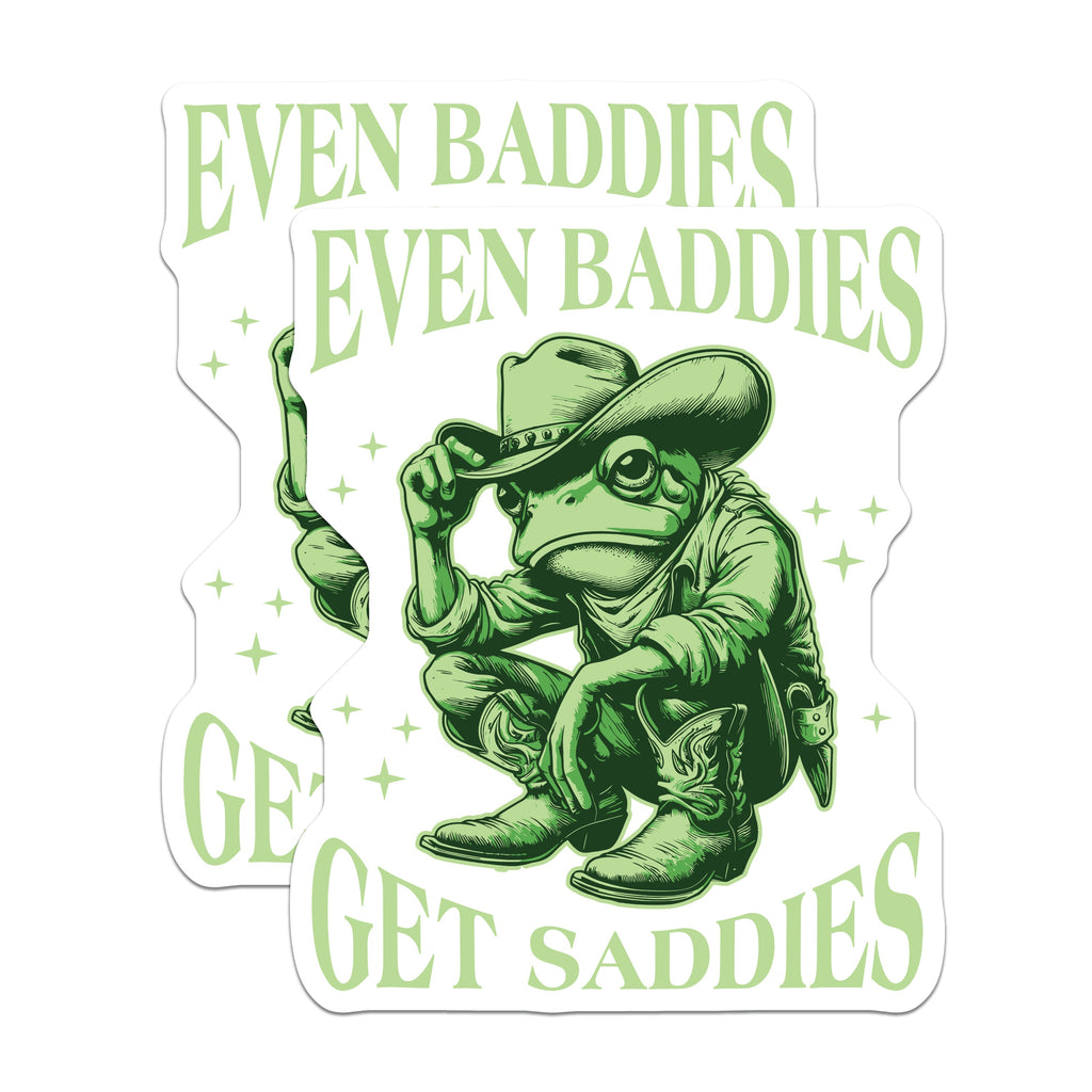 (2 Pack) Baddie Frog Magnets - Even Baddies Get Saddies - Cowboy Toad Fridge Decor - 5 Inches On Longest Side - Thick Durable Magnet - Made in USA - MAG39749