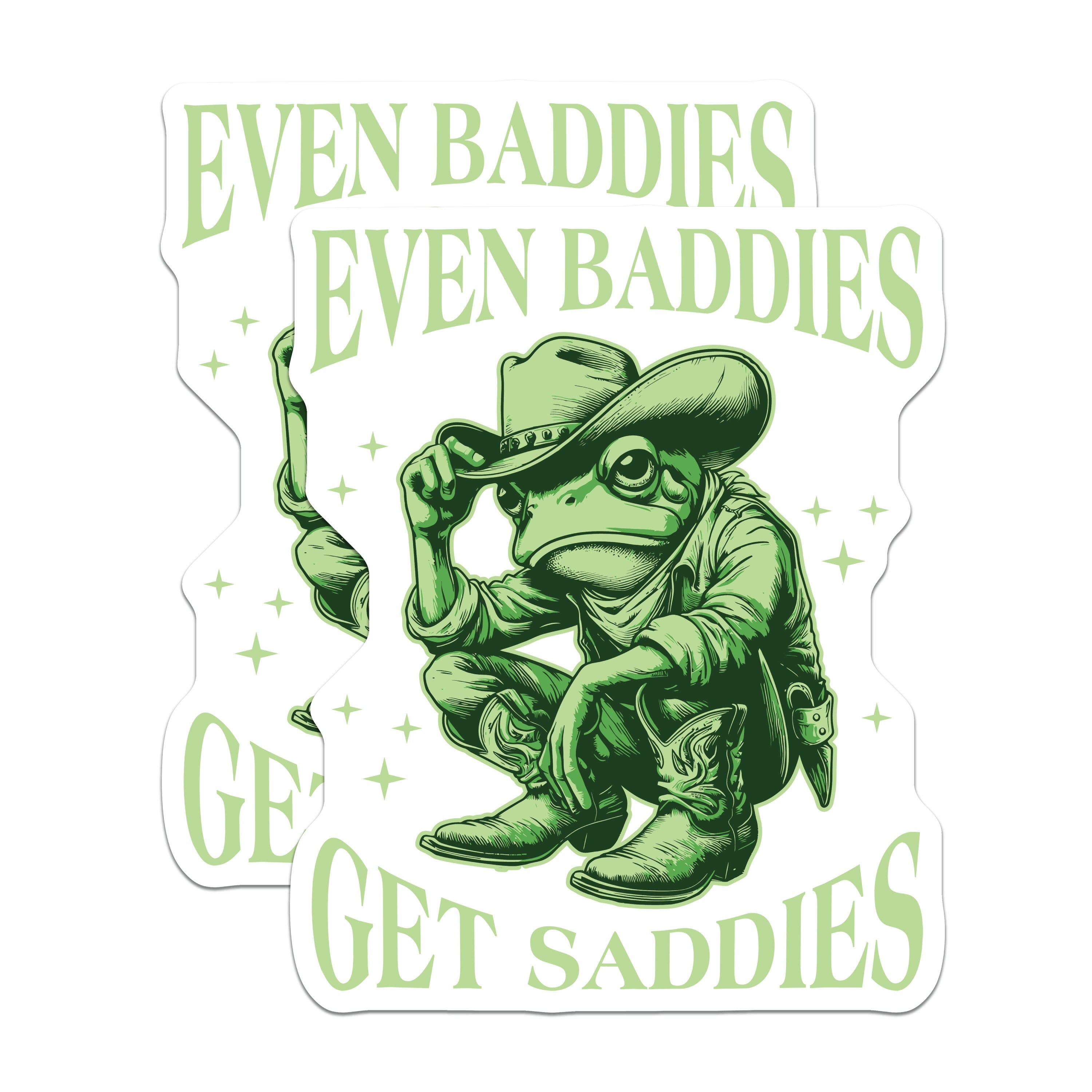 (2 Pack) Baddie Frog Magnets - Even Baddies Get Saddies - Cowboy Toad Fridge Decor - 5 Inches On Longest Side - Thick Durable Magnet - Made in USA - MAG39749