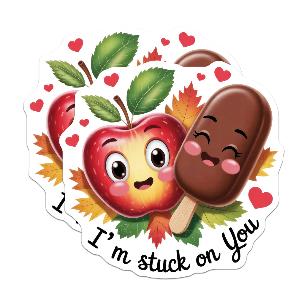 (2 Pack) Cute Apple Popsicle Magnets - Im Stuck On You - Funny Sweetheart Couple Love Decor - 5 Inches On Longest Side - Thick Durable Magnet - Made in USA - MAG38267