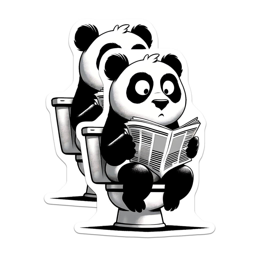 (2 Pack) Panda on Toilet Magnets - Reading Newspaper - Funny Bathroom Decor - 5" On Longest Side - Premium Magnet - for Cars, Refrigerators, Toolboxes, Lockers - Made in USA - MAG14948