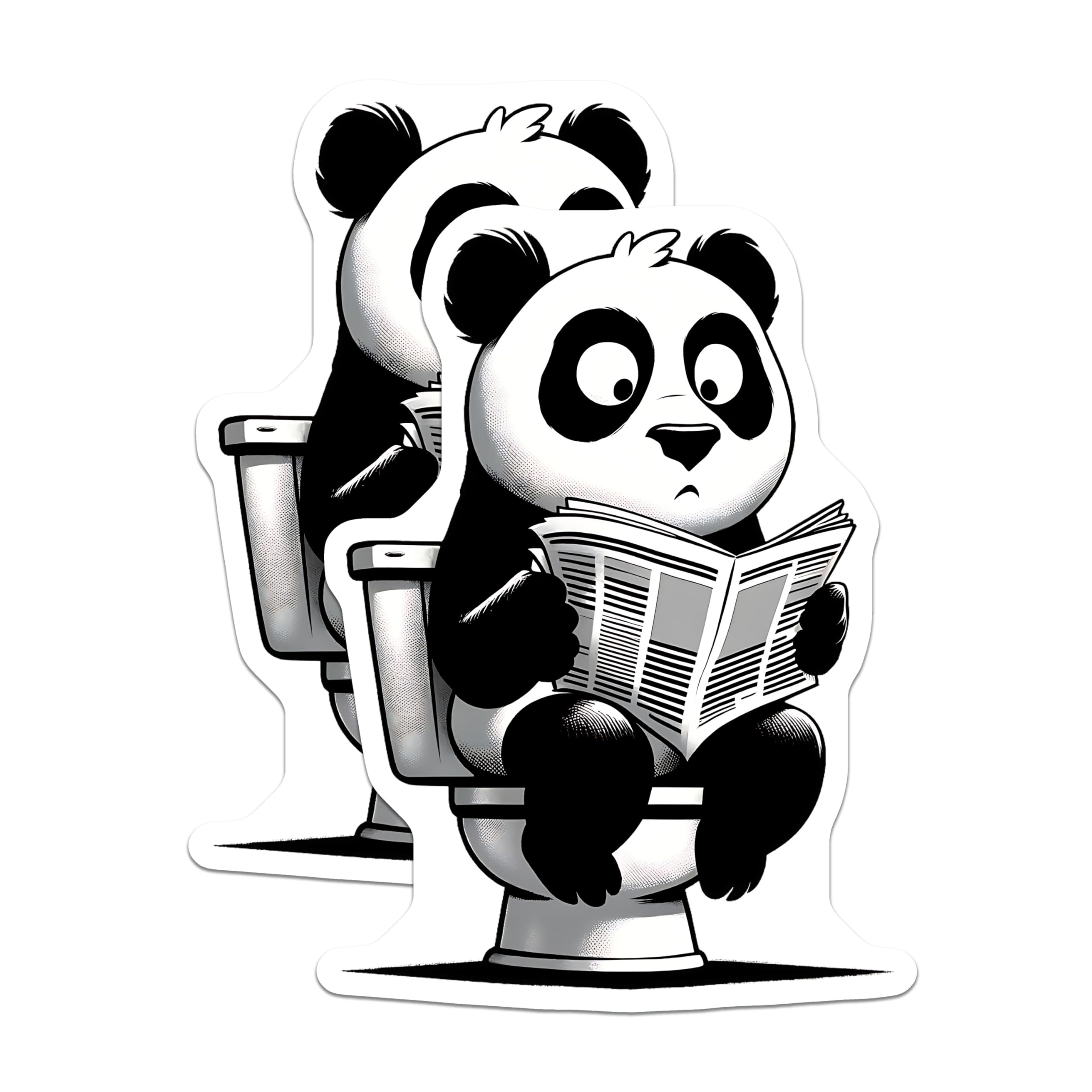 (2 Pack) Panda on Toilet Magnets - Reading Newspaper - Funny Bathroom Decor - 5" On Longest Side - Premium Magnet - for Cars, Refrigerators, Toolboxes, Lockers - Made in USA - MAG14948