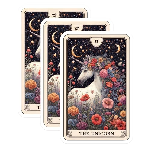 (3 Pack) Unicorn Decals - Floral Fantasy Stickers - Mystical Creature Art - 3 Inches On Longest Side - Easy Peel & Apply - Made in USA - 3MCS4280