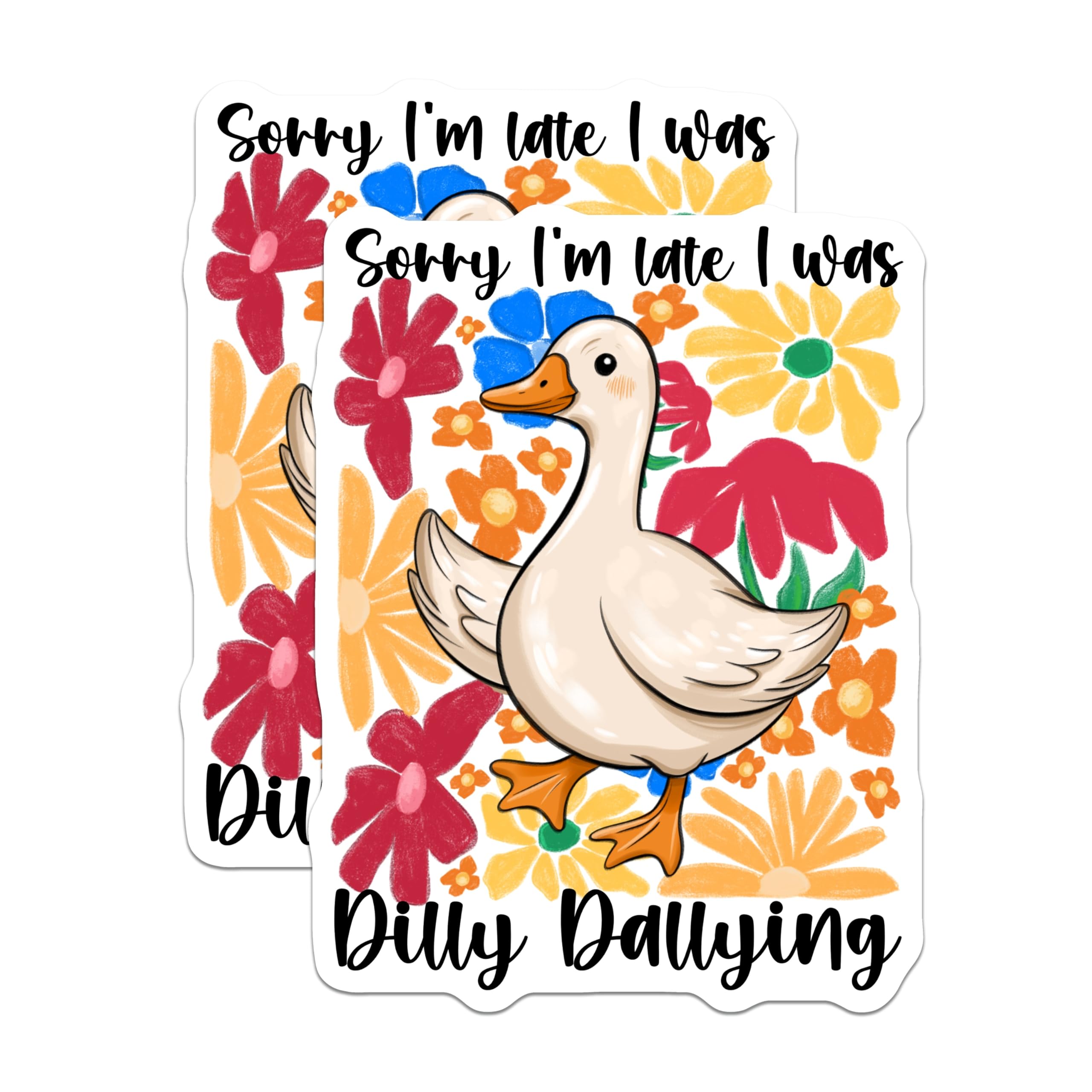 (2 Pack) Dilly Dallying Duck Magnets - Funny Goose Fridge Decor - Cute Floral Locker Accessory - 5 Inches On Longest Side - Thick Durable Magnet - Made in USA - MAG29476