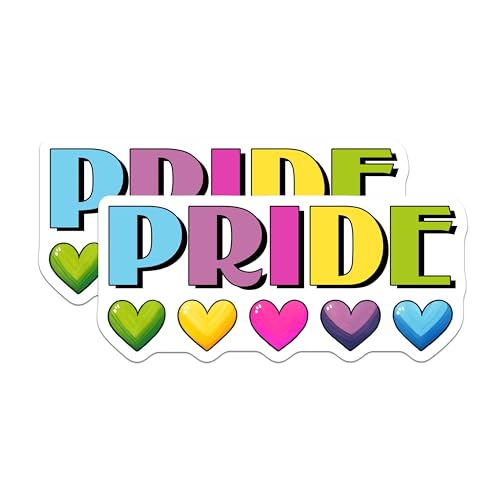(2 Pack) Pride Heart Stickers - LGBTQ+ Pride - Rainbow Love - 5" On Longest Side - Sticks to Smooth Flat Surfaces - Made in USA - BMCS8262